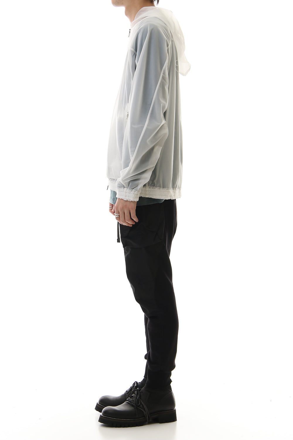 See throug Back print Hooded blouson White