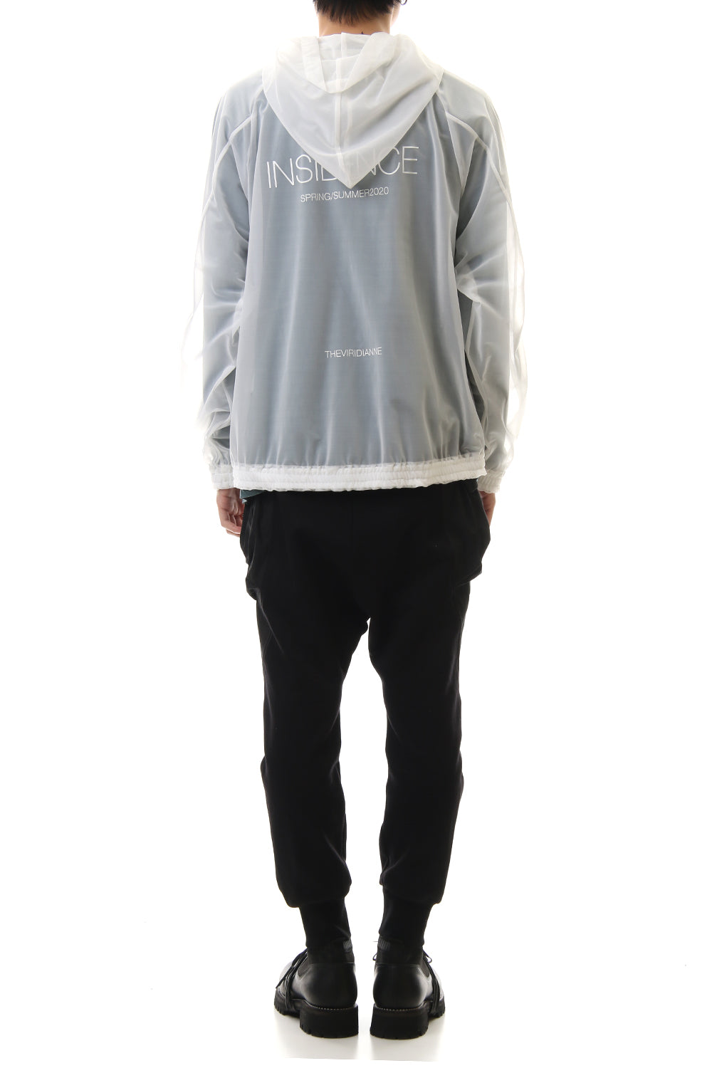 See throug Back print Hooded blouson White