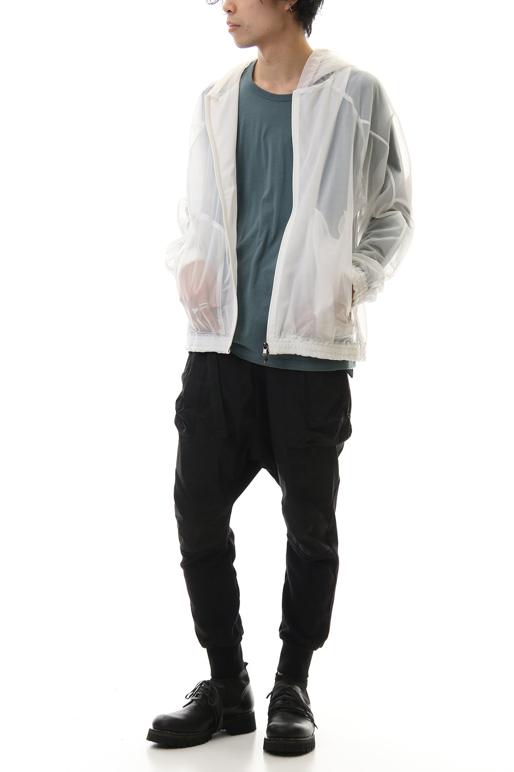 See throug Back print Hooded blouson White