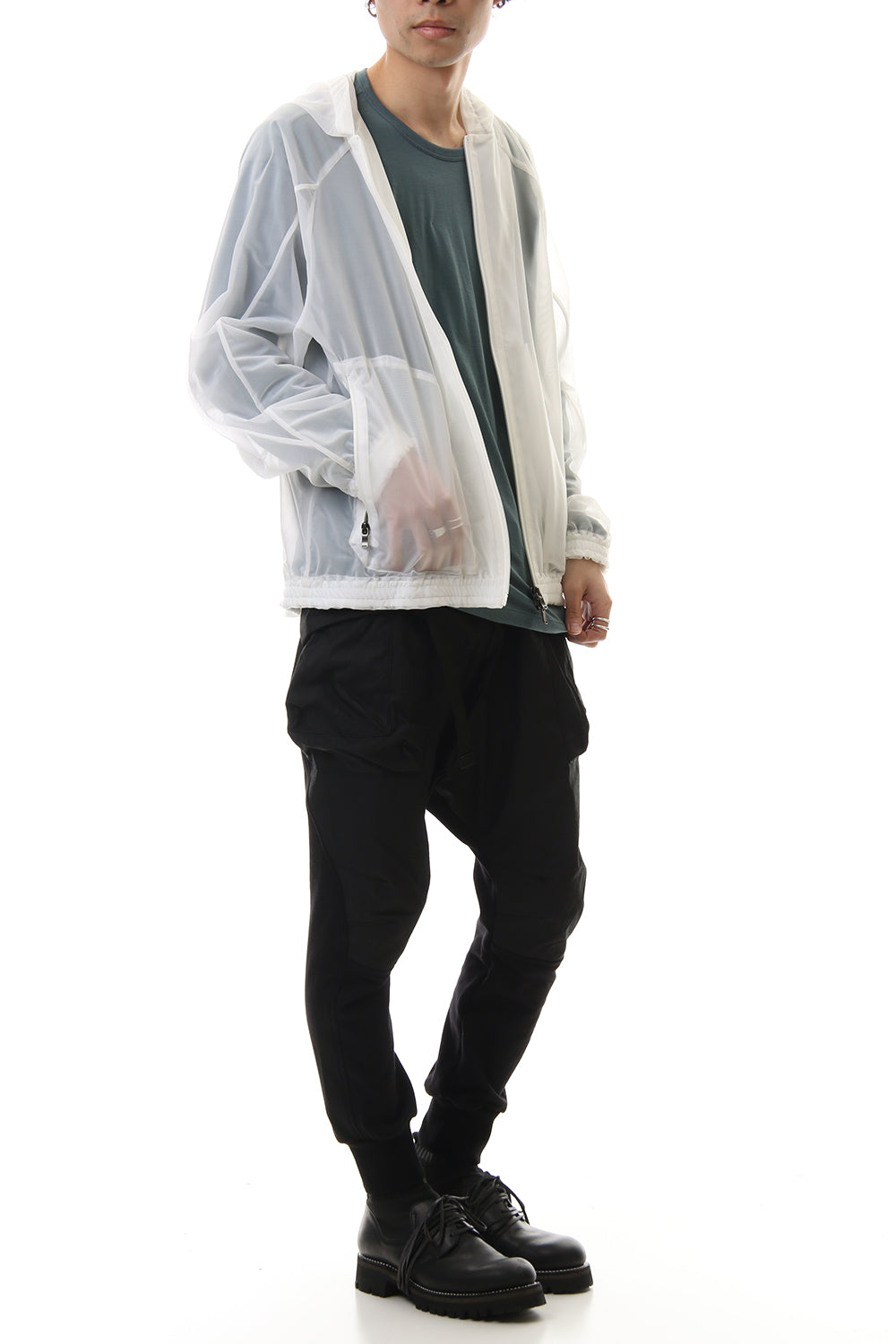 See throug Back print Hooded blouson White