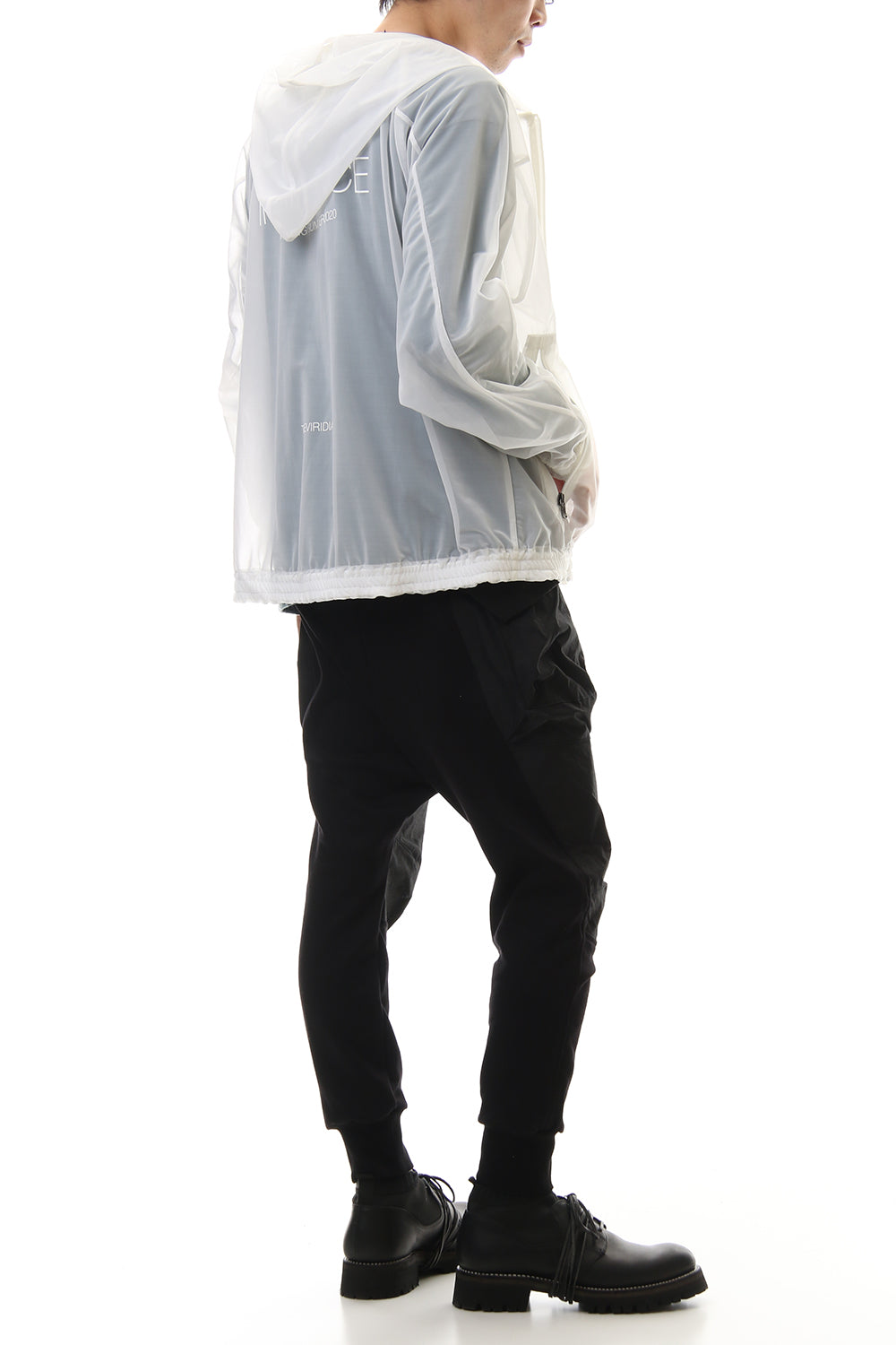 See throug Back print Hooded blouson White