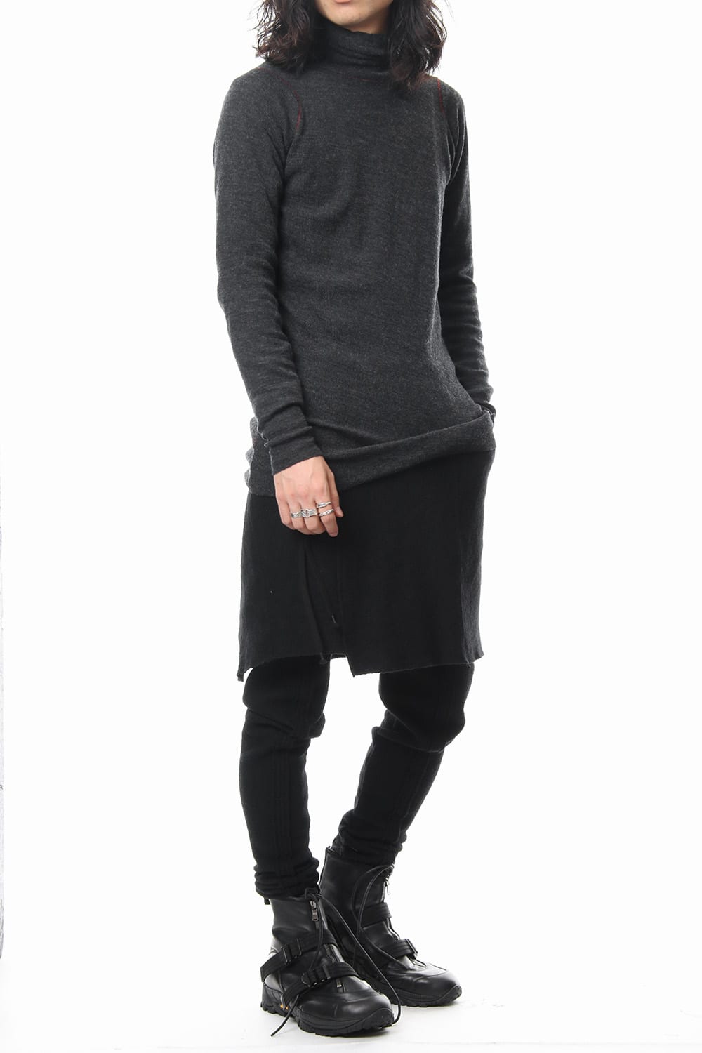 Rib knitting asymmetry turtleneck