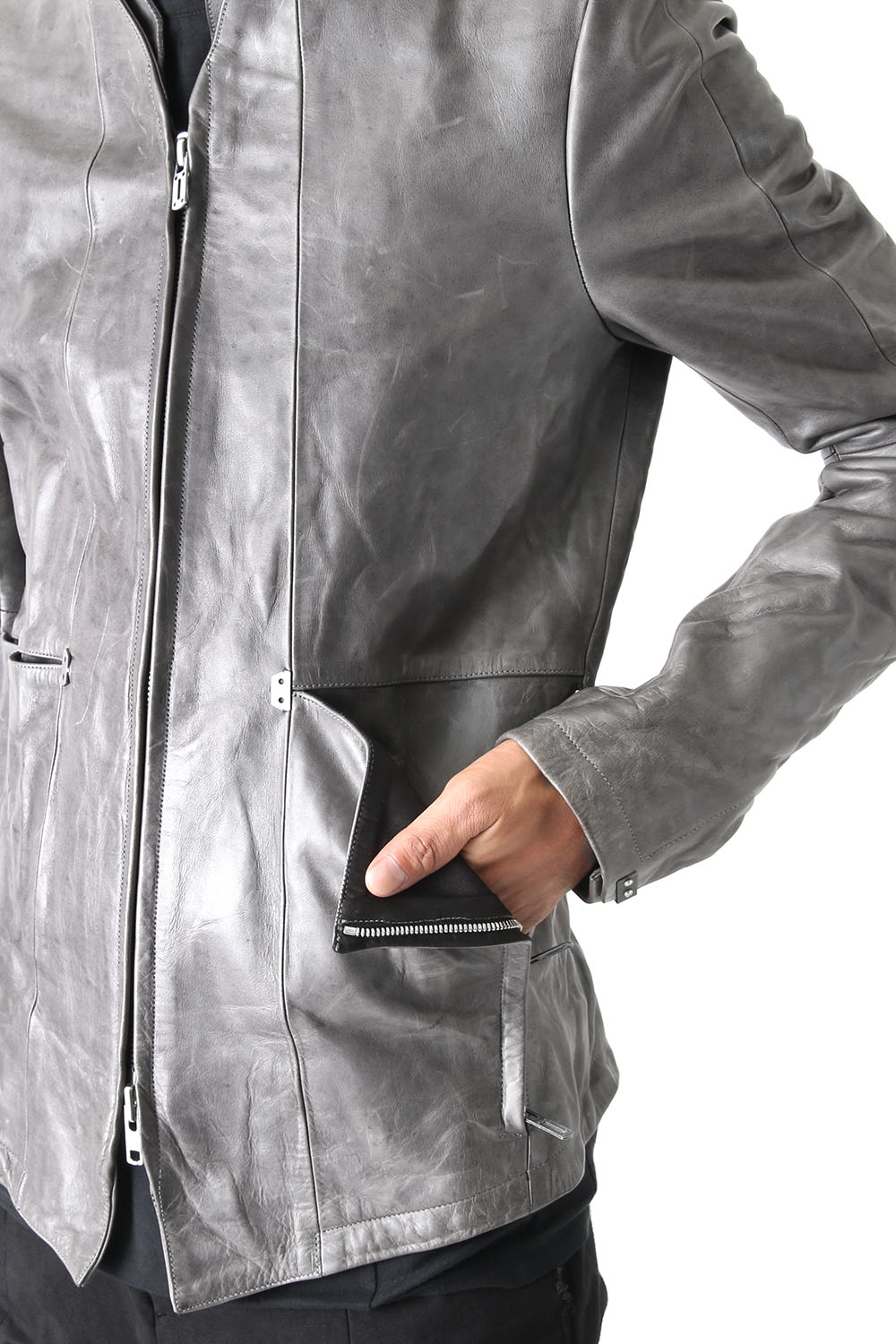 Layered Neck Leather Jacket