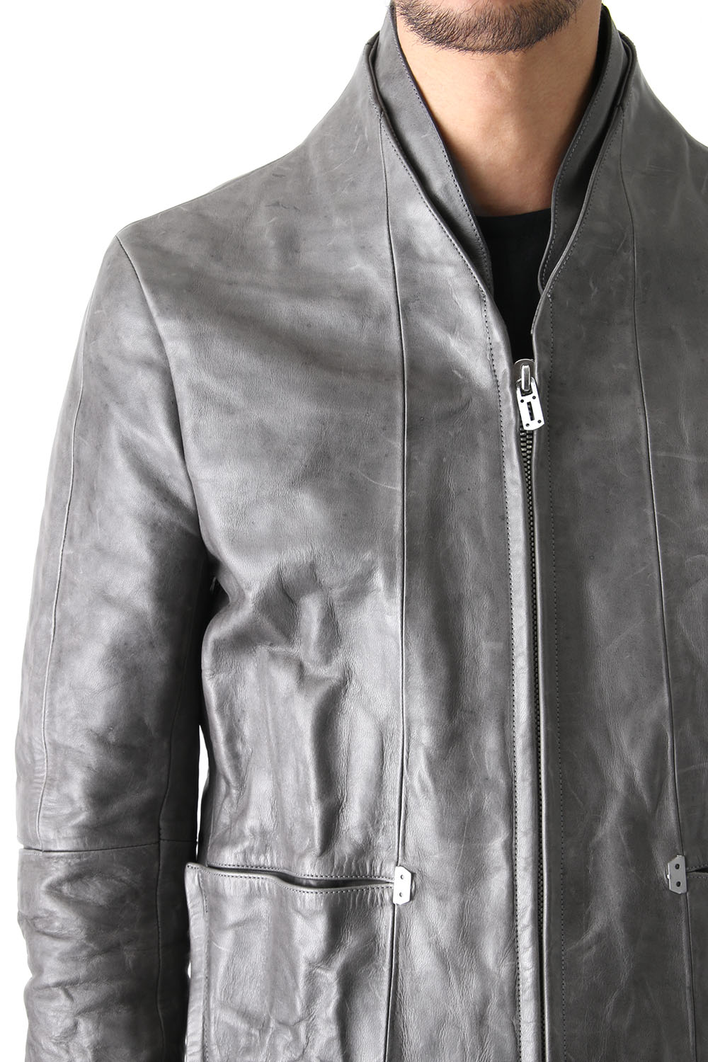 Layered Neck Leather Jacket