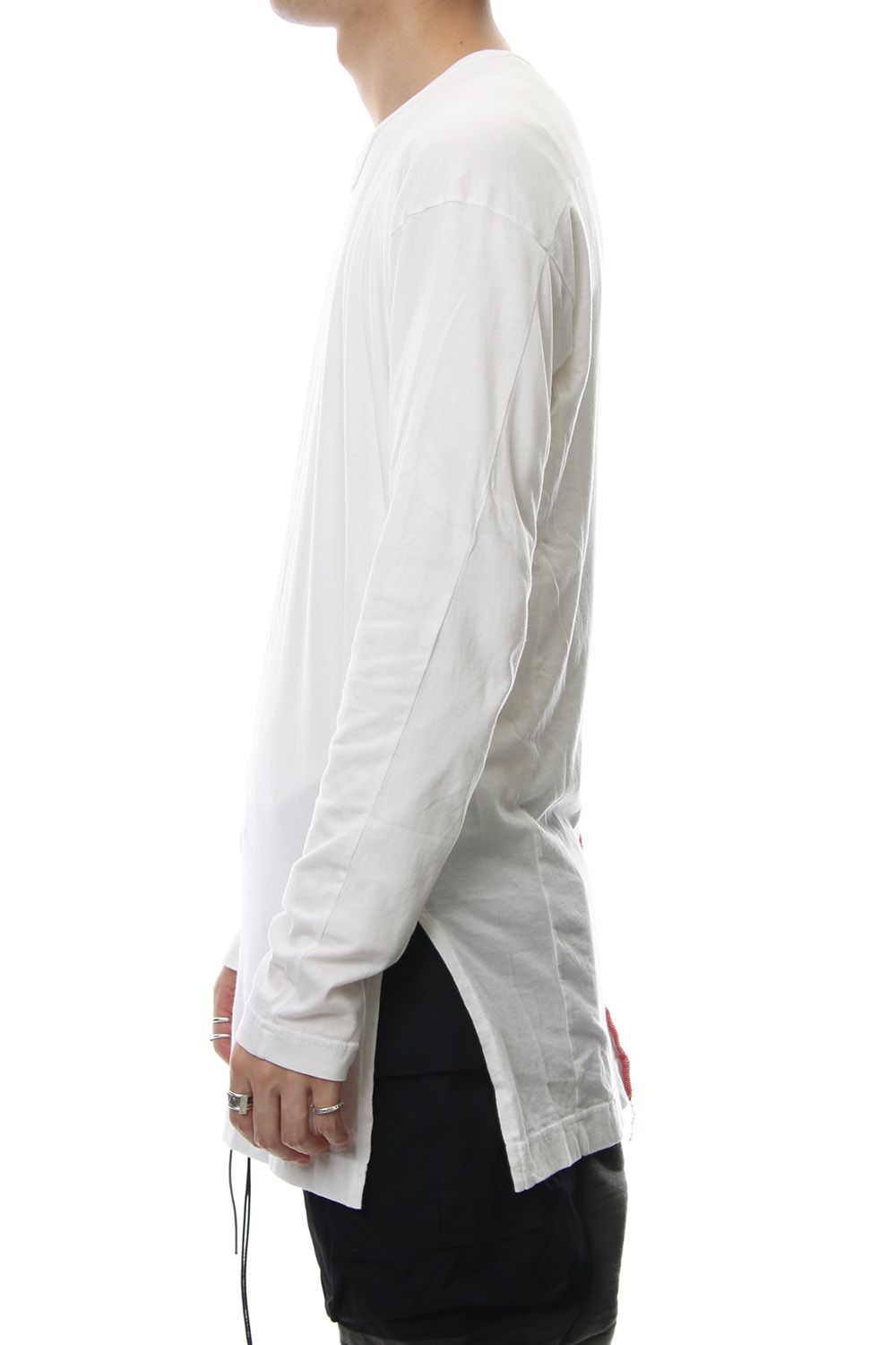 Product Dyeing Back Center Coloring Stitching Long Sleeve T White × Red