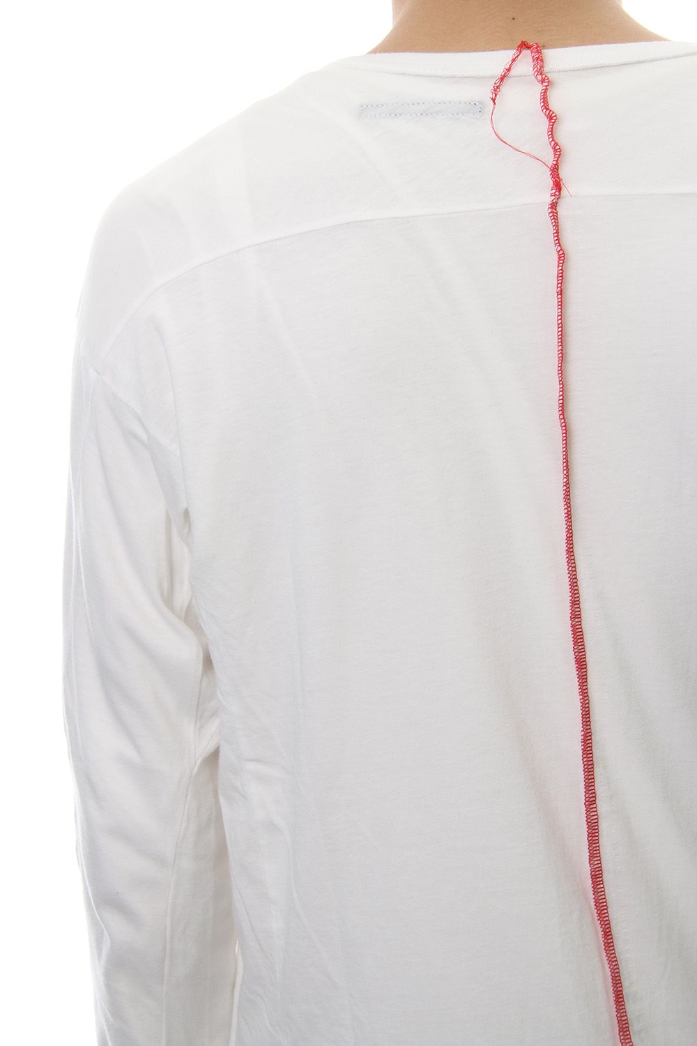 Product Dyeing Back Center Coloring Stitching Long Sleeve T White × Red