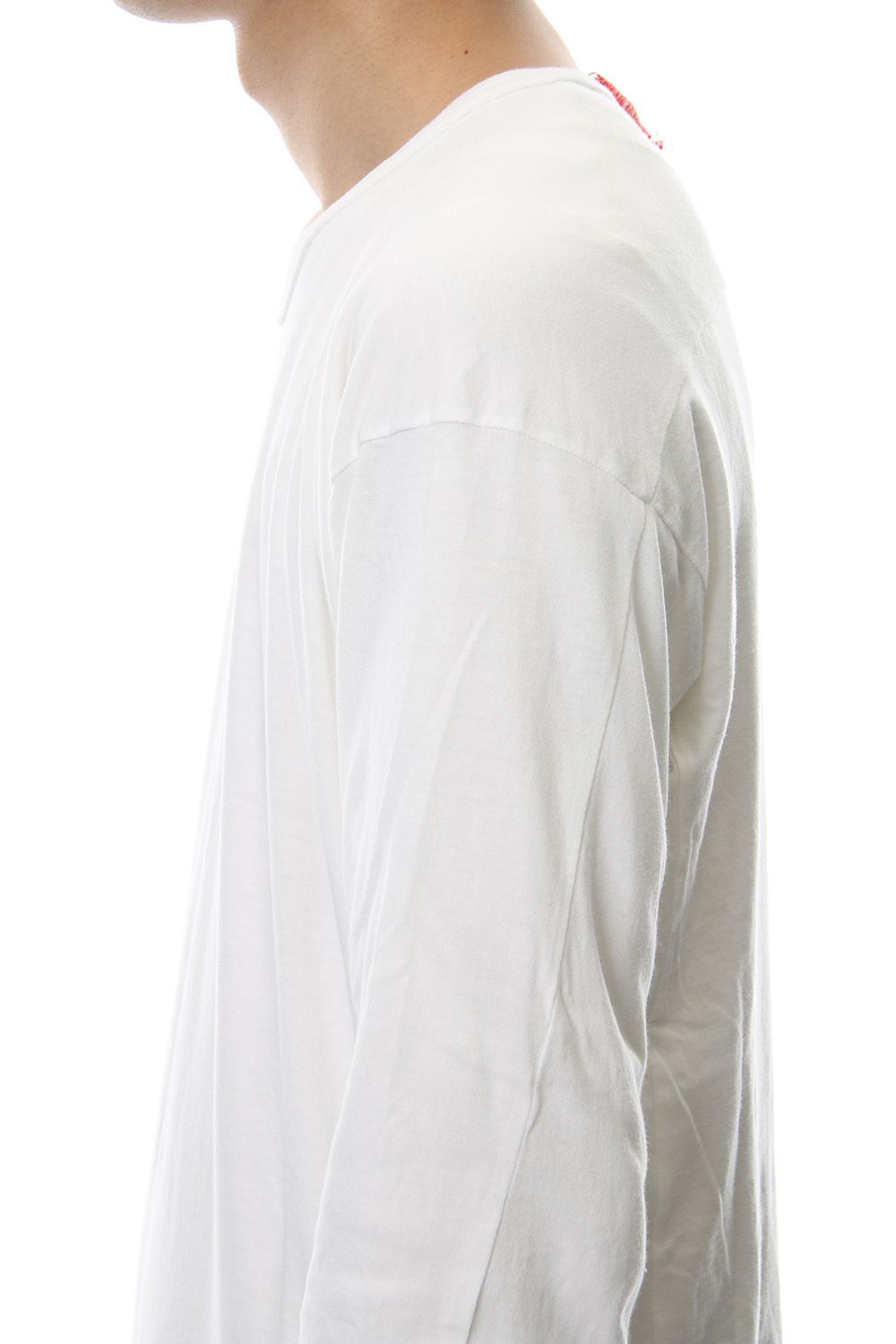 Product Dyeing Back Center Coloring Stitching Long Sleeve T White × Red