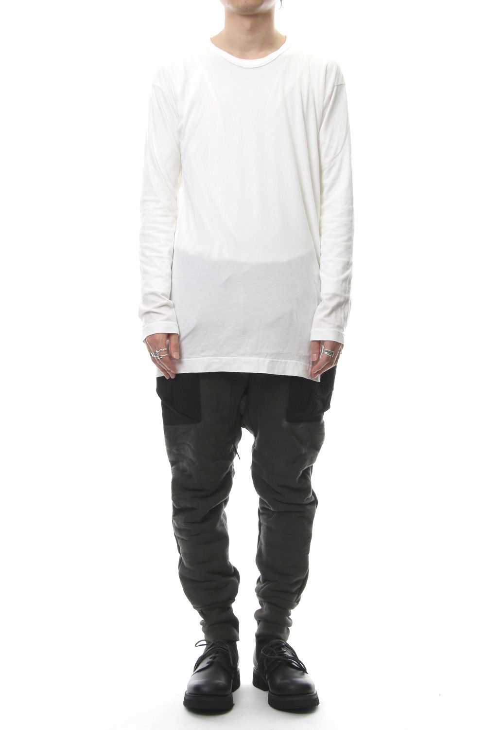 Product Dyeing Back Center Coloring Stitching Long Sleeve T White × Red