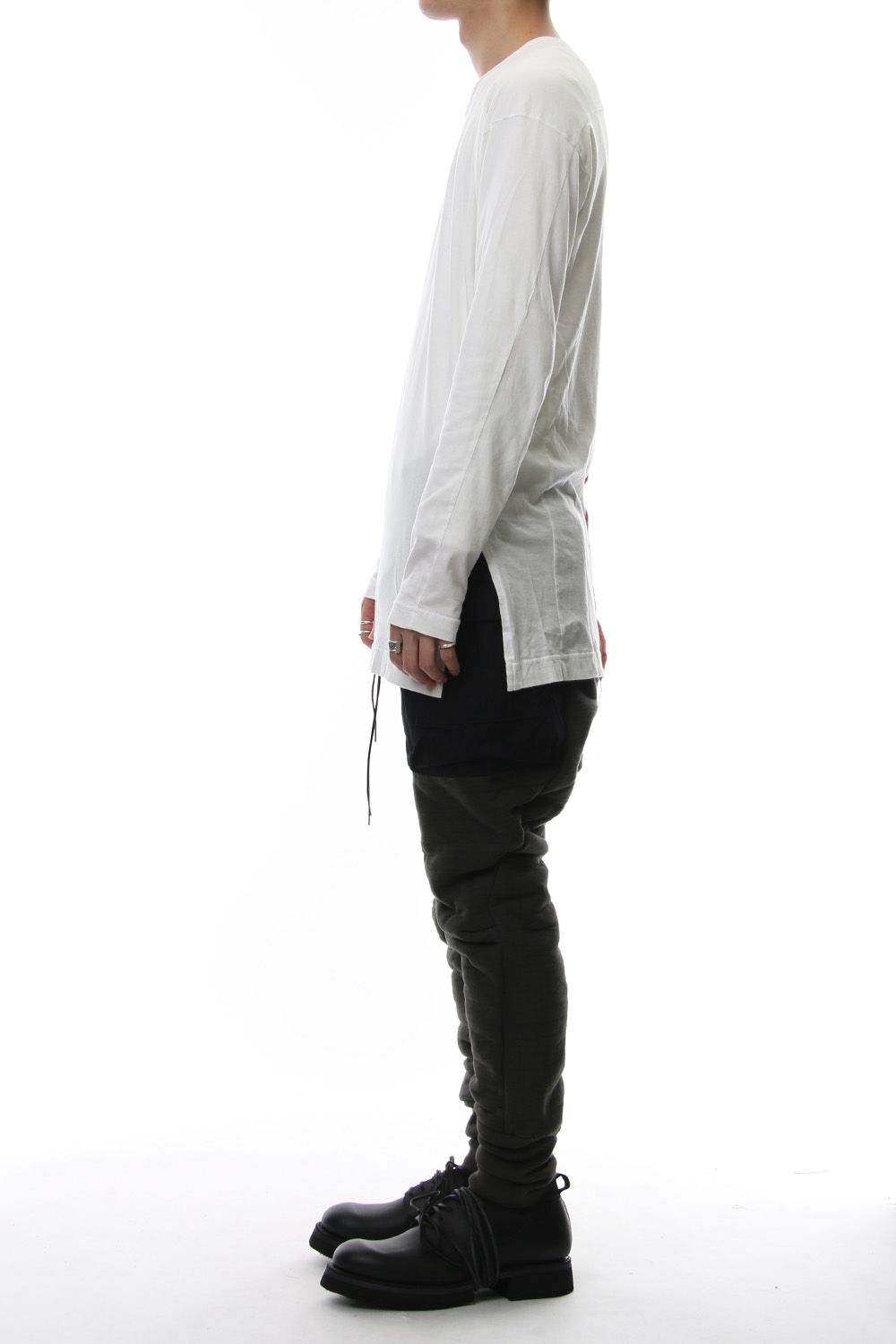 Product Dyeing Back Center Coloring Stitching Long Sleeve T White × Red