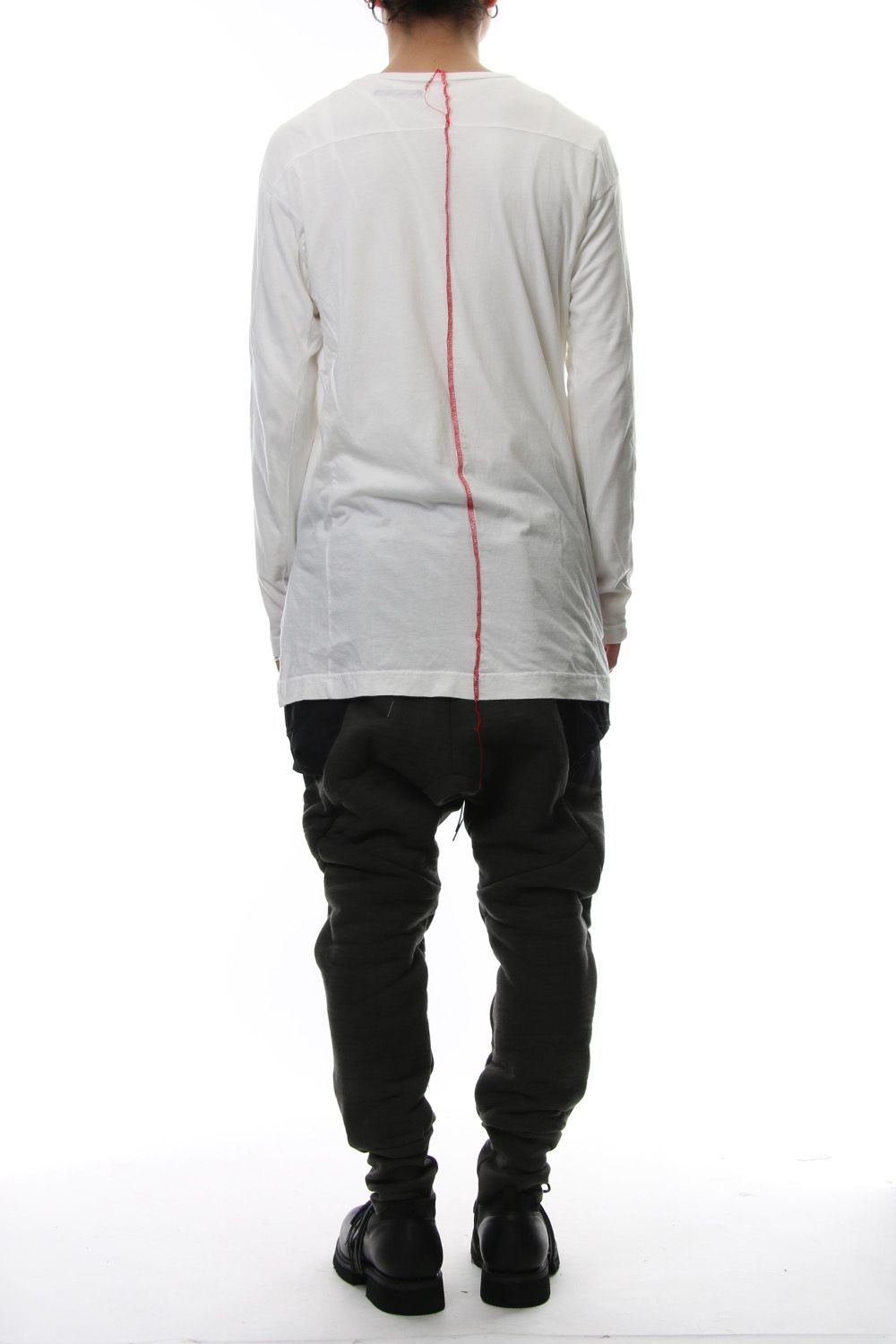 Product Dyeing Back Center Coloring Stitching Long Sleeve T White × Red