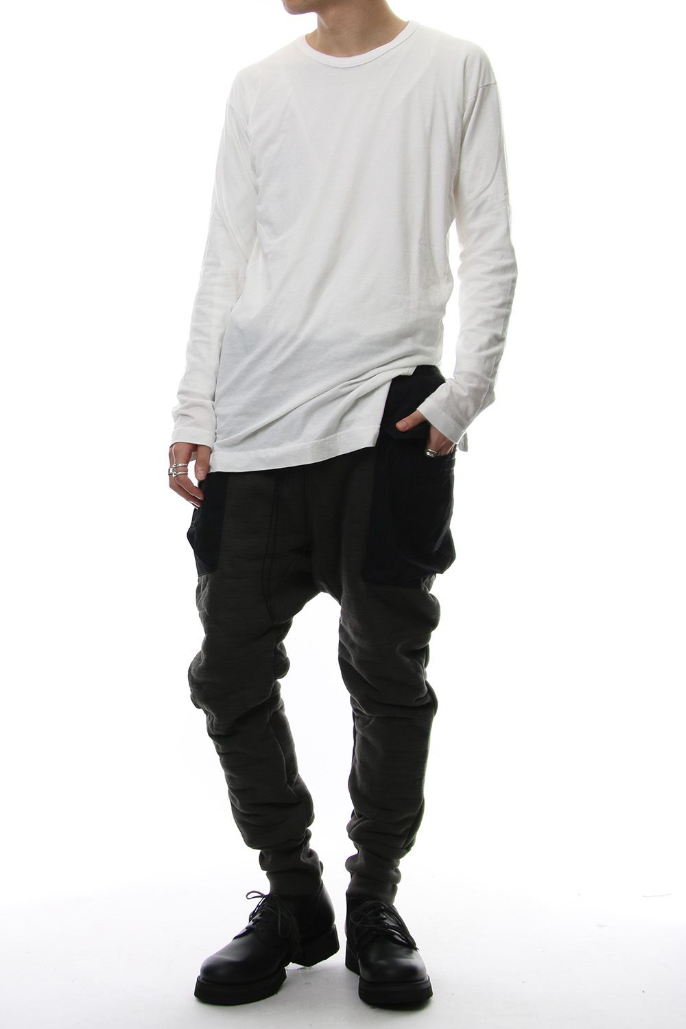 Product Dyeing Back Center Coloring Stitching Long Sleeve T White × Red