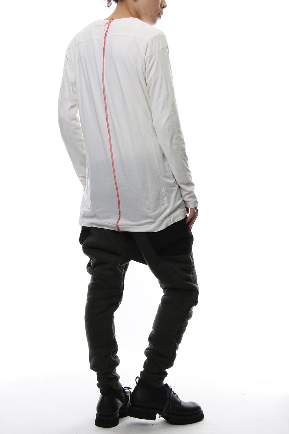 Product Dyeing Back Center Coloring Stitching Long Sleeve T White × Red