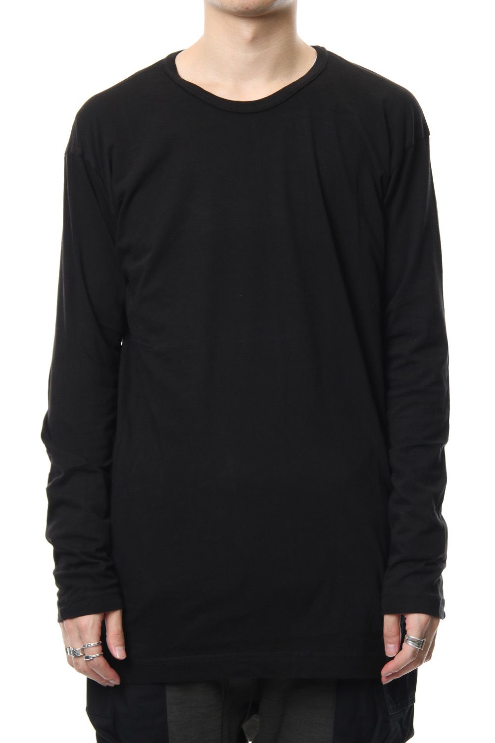 Product dyeing back center coloring stitching long sleeve T Black × Red