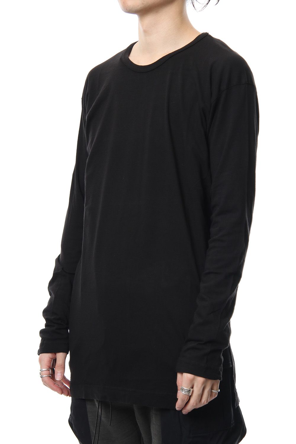 Product dyeing back center coloring stitching long sleeve T Black × Red