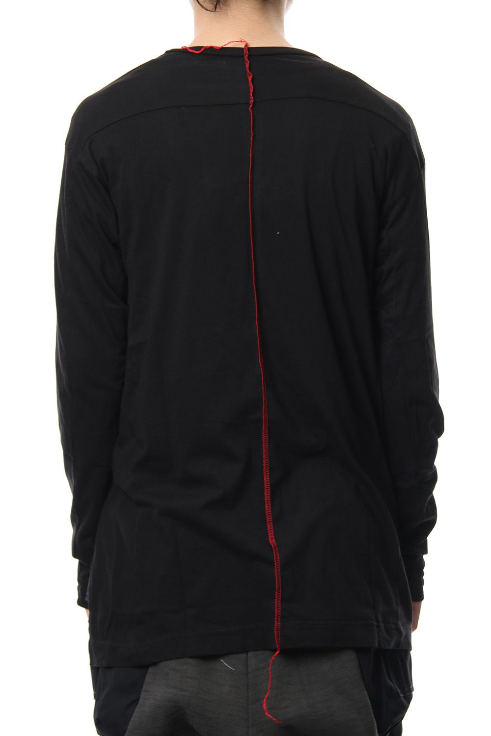 Product dyeing back center coloring stitching long sleeve T Black × Red
