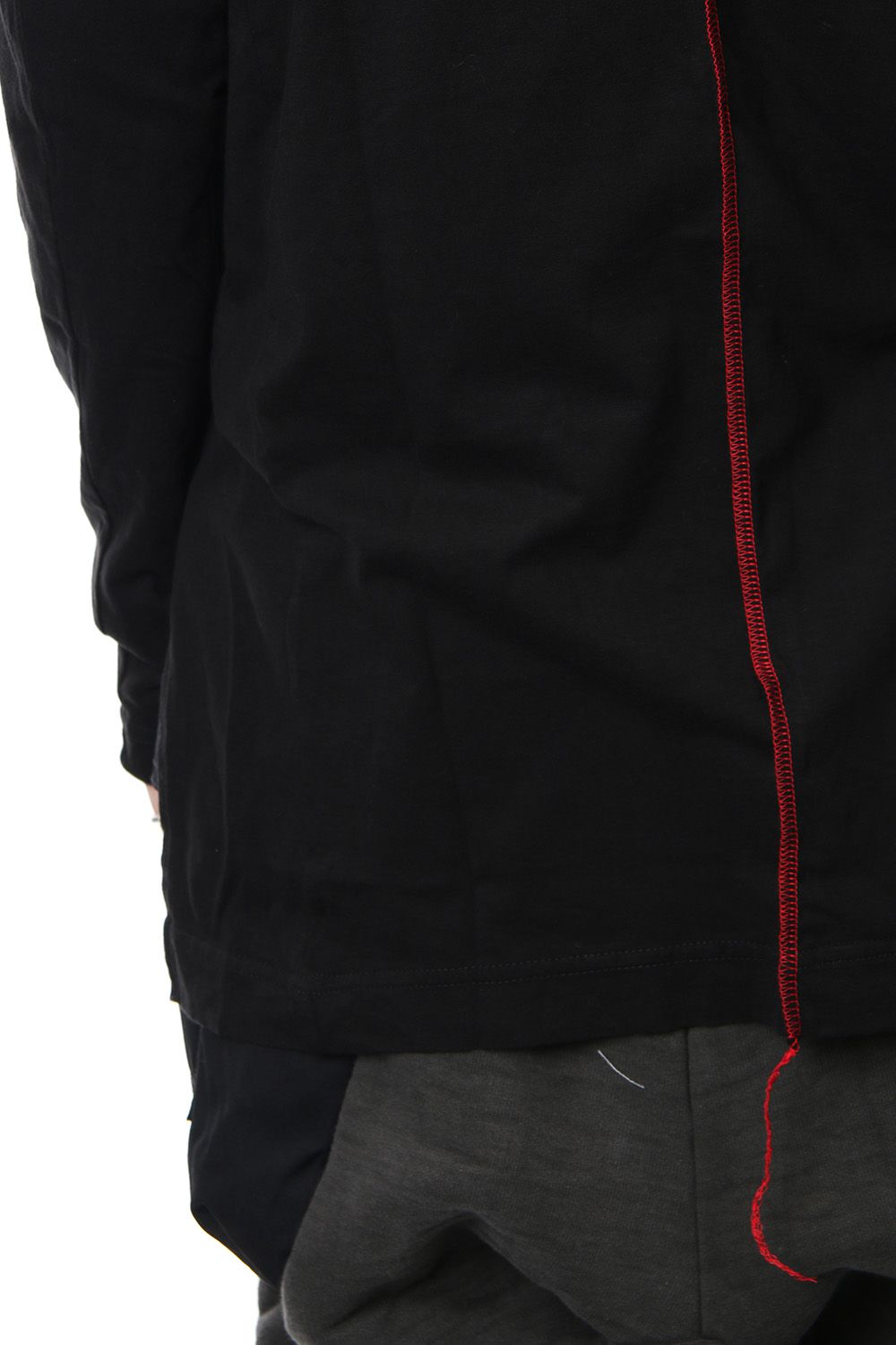 Product dyeing back center coloring stitching long sleeve T Black × Red