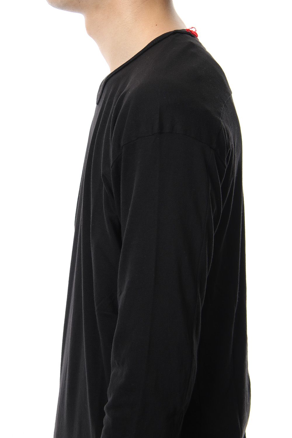 Product dyeing back center coloring stitching long sleeve T Black × Red