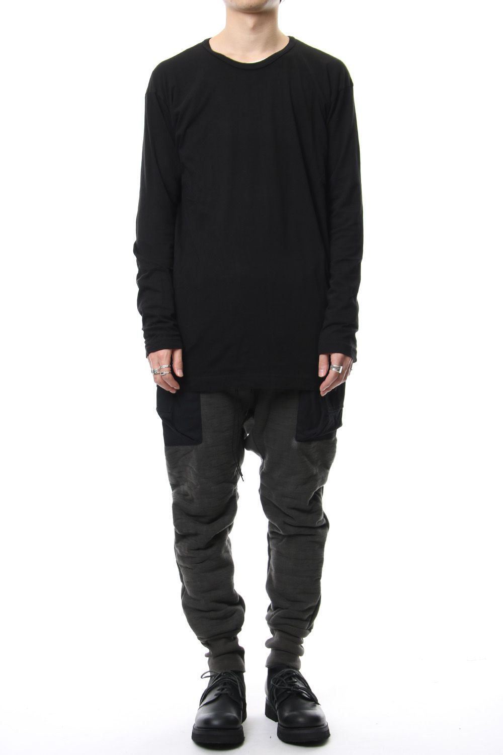 Product dyeing back center coloring stitching long sleeve T Black × Red