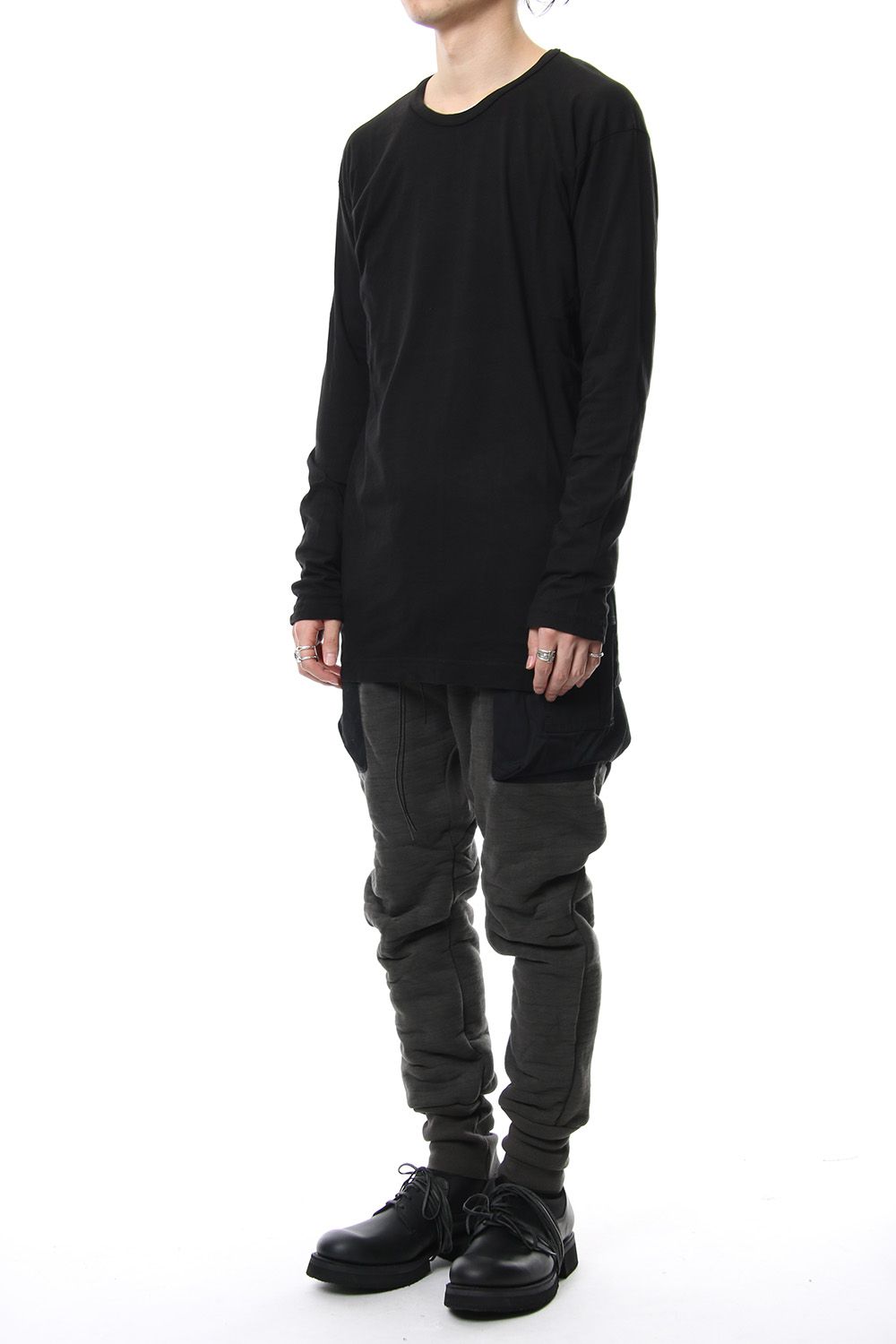 Product dyeing back center coloring stitching long sleeve T Black × Red