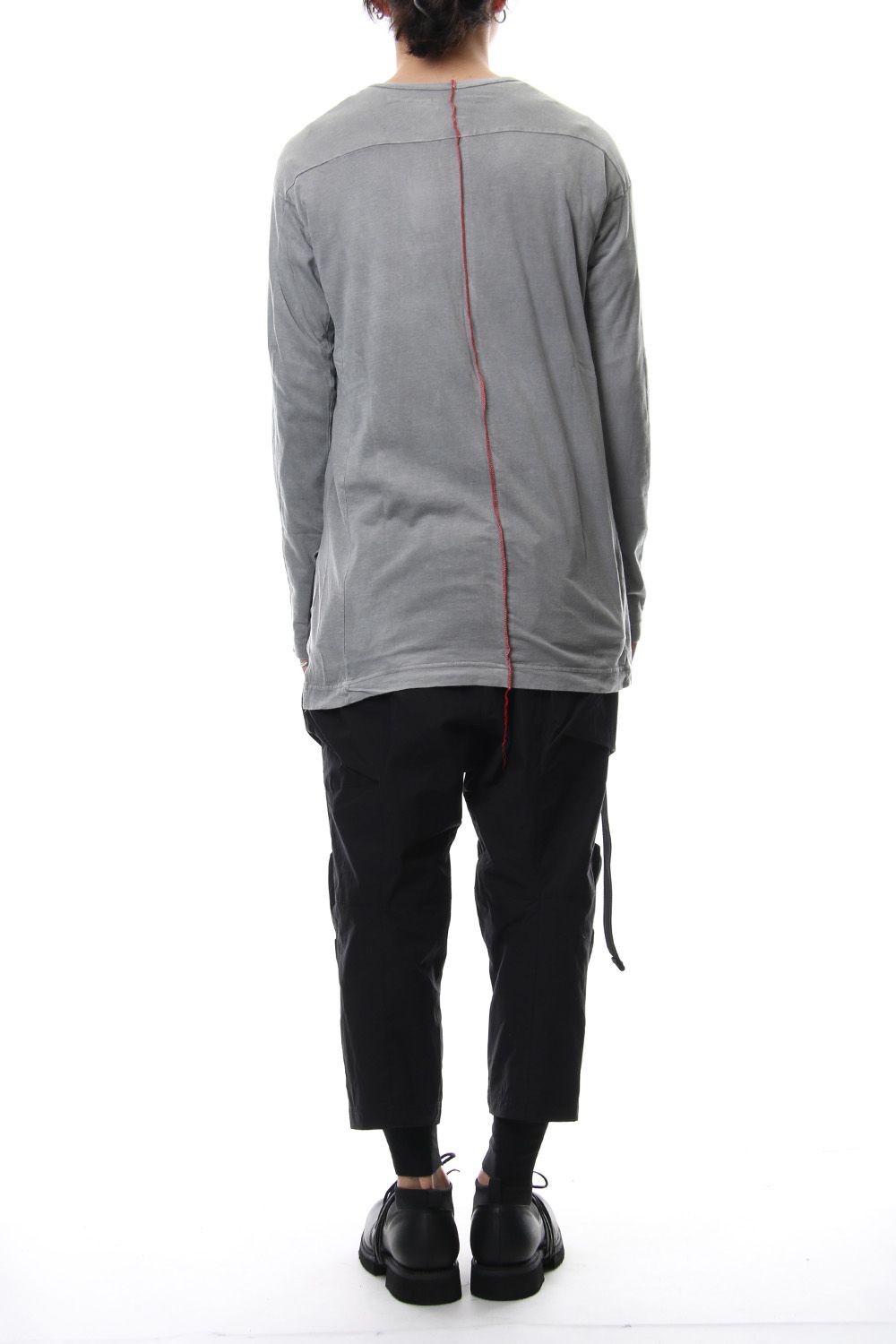 Product Dyeing Back Center Coloring Stitching Long Sleeve T L.Gray × Red