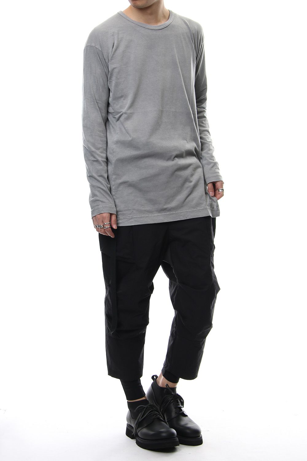 Product Dyeing Back Center Coloring Stitching Long Sleeve T L.Gray × Red