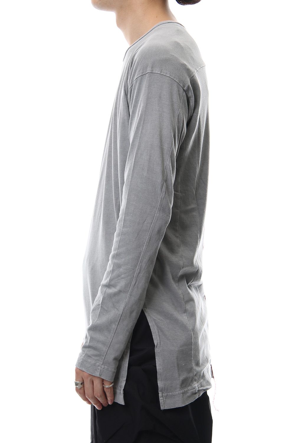 Product Dyeing Back Center Coloring Stitching Long Sleeve T L.Gray × Red