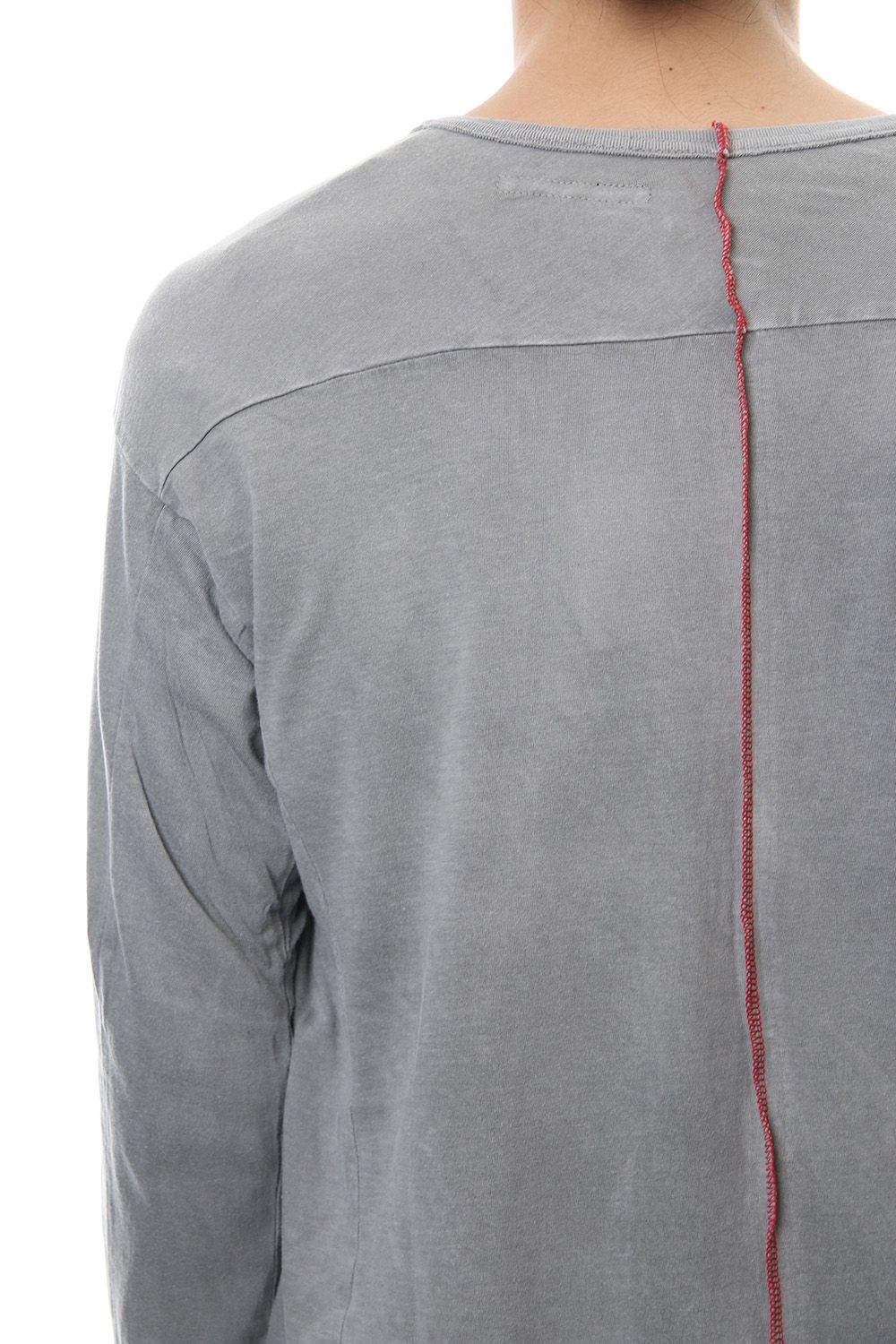 Product Dyeing Back Center Coloring Stitching Long Sleeve T L.Gray × Red