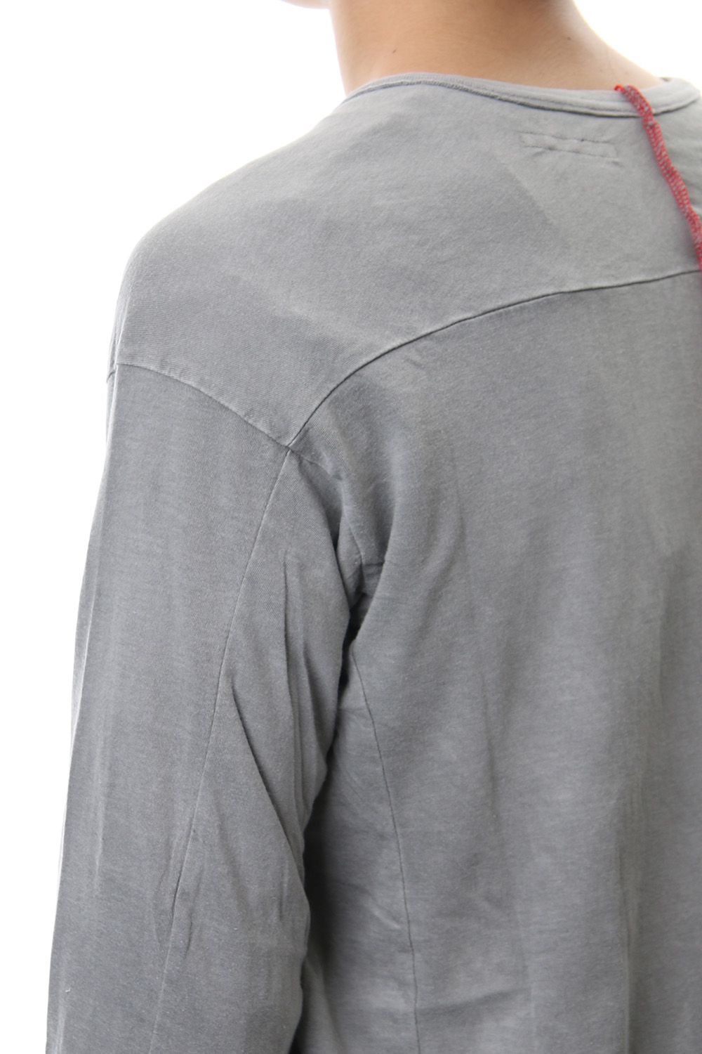 Product Dyeing Back Center Coloring Stitching Long Sleeve T L.Gray × Red