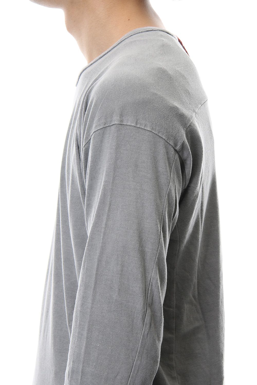 Product Dyeing Back Center Coloring Stitching Long Sleeve T L.Gray × Red