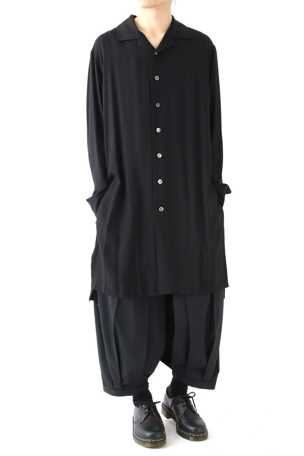 Open-necked Super Rayon Twill Shirt Jacket A