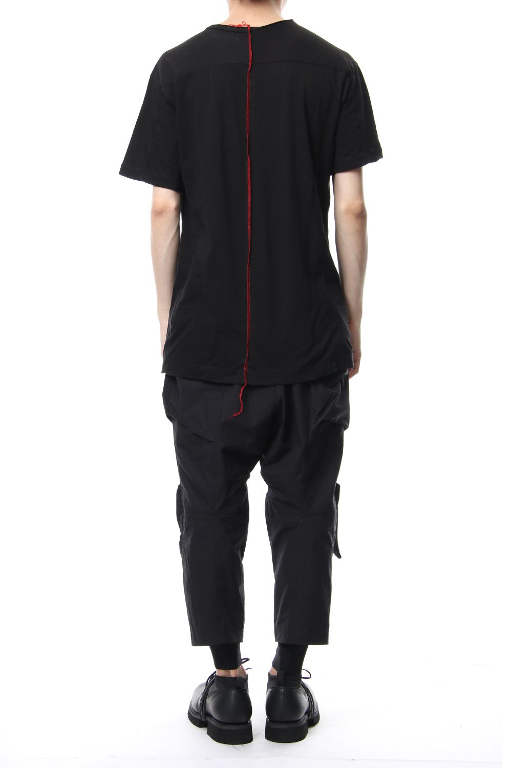 Product Dyeing Back Center Coloring Stitching Short Sleeve T Black × Red