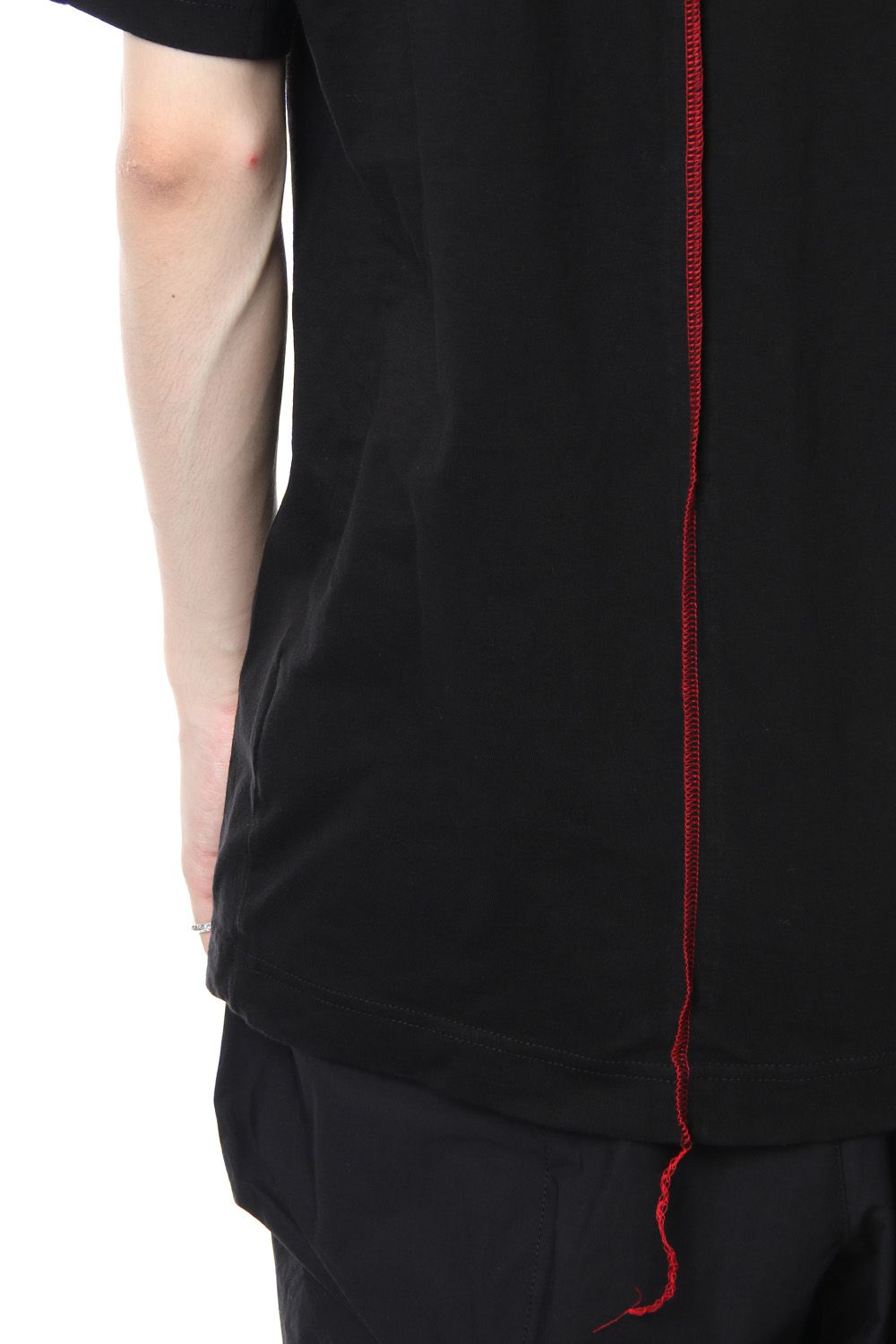 Product Dyeing Back Center Coloring Stitching Short Sleeve T Black × Red