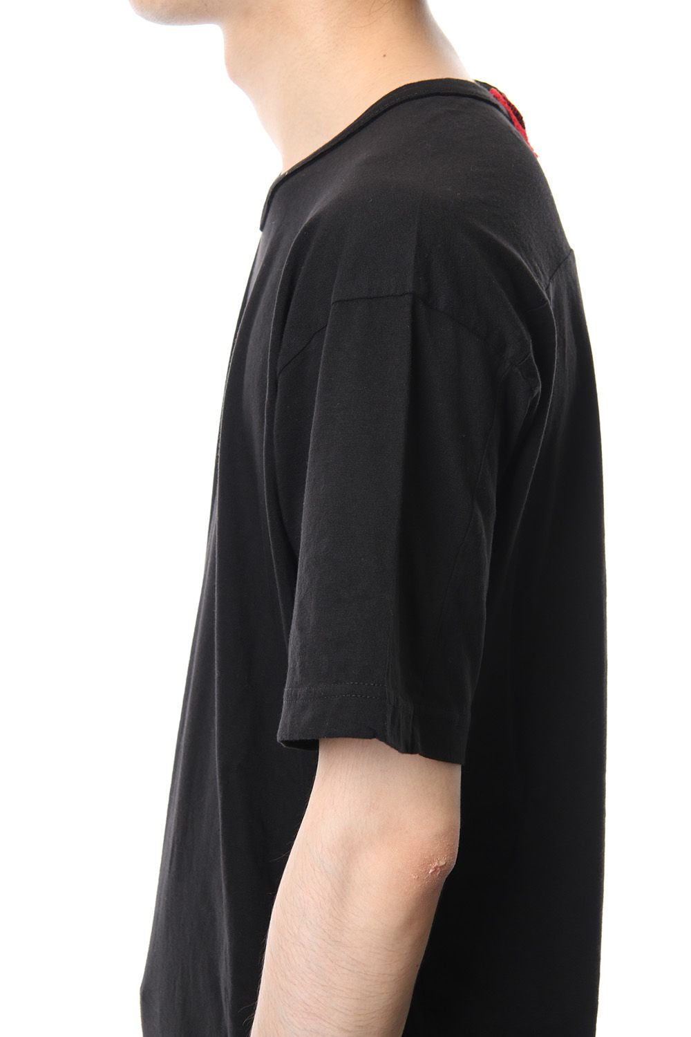 Product Dyeing Back Center Coloring Stitching Short Sleeve T Black × Red