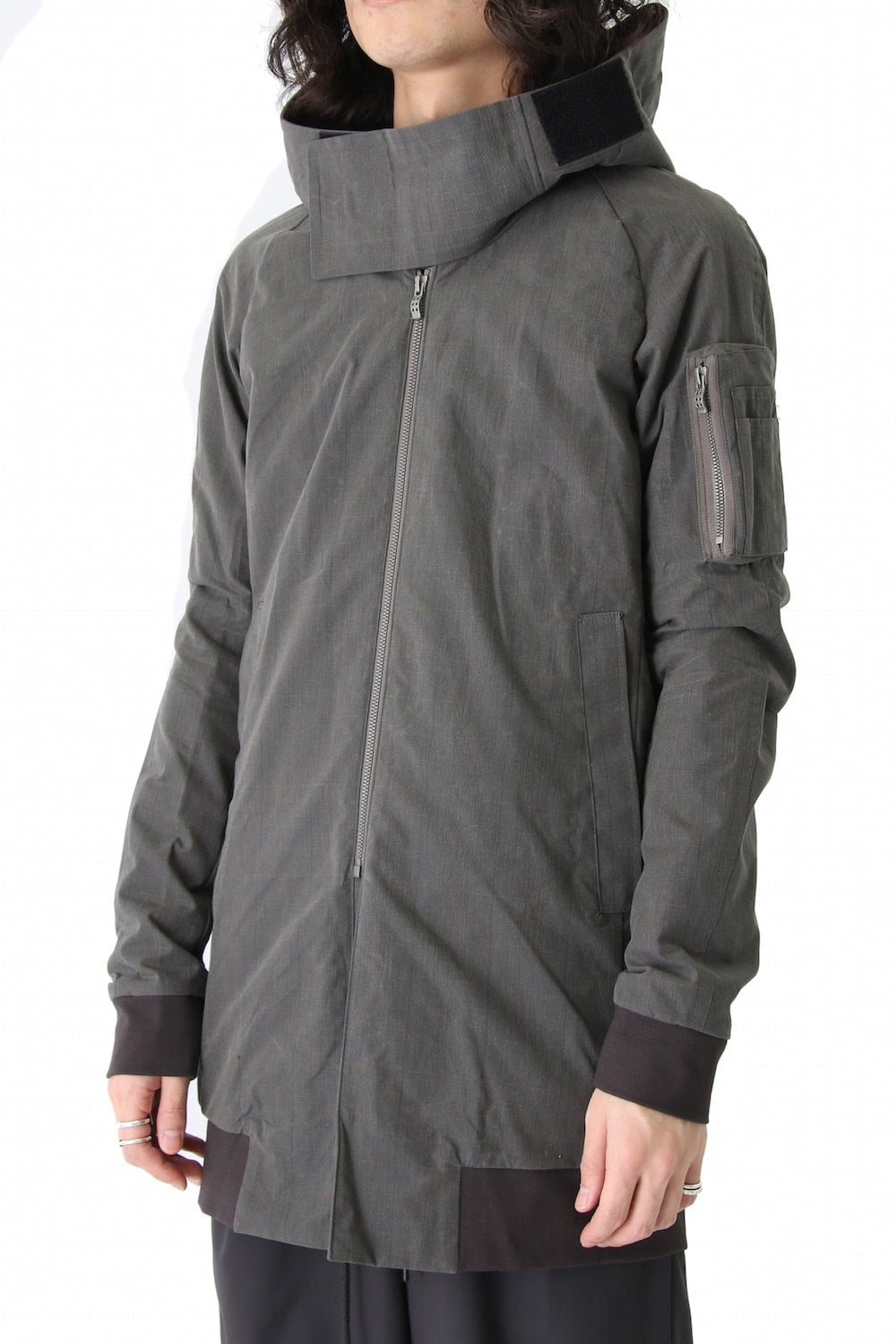 Hooded Jacket Prince of Wales Check Khaki Gray