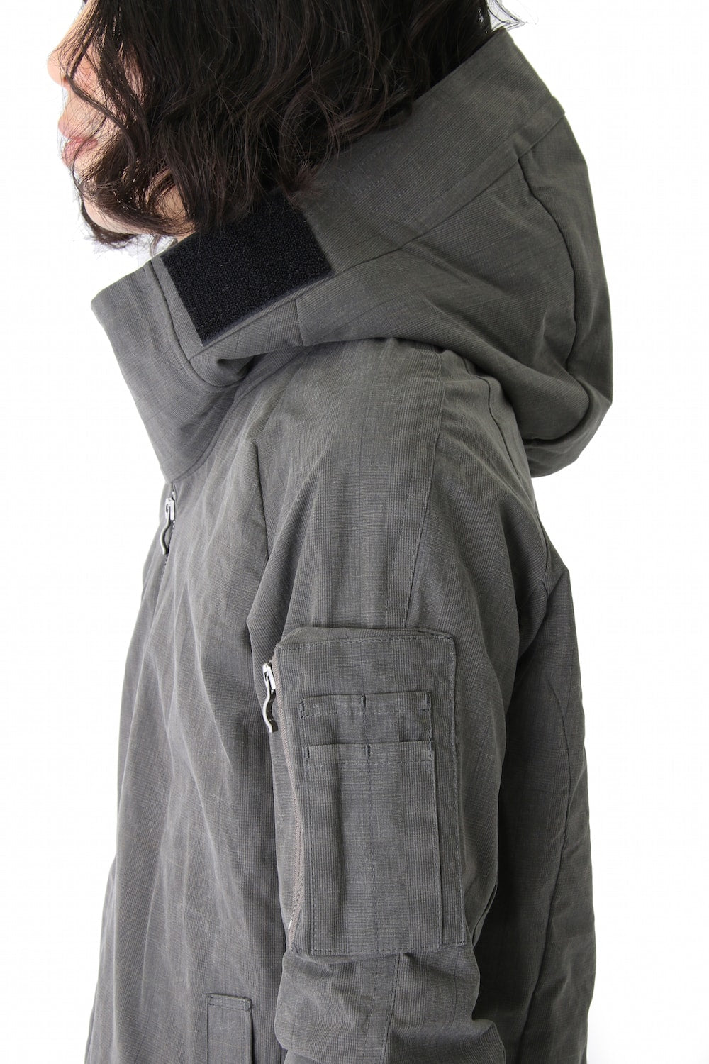 Hooded Jacket Prince of Wales Check Khaki Gray