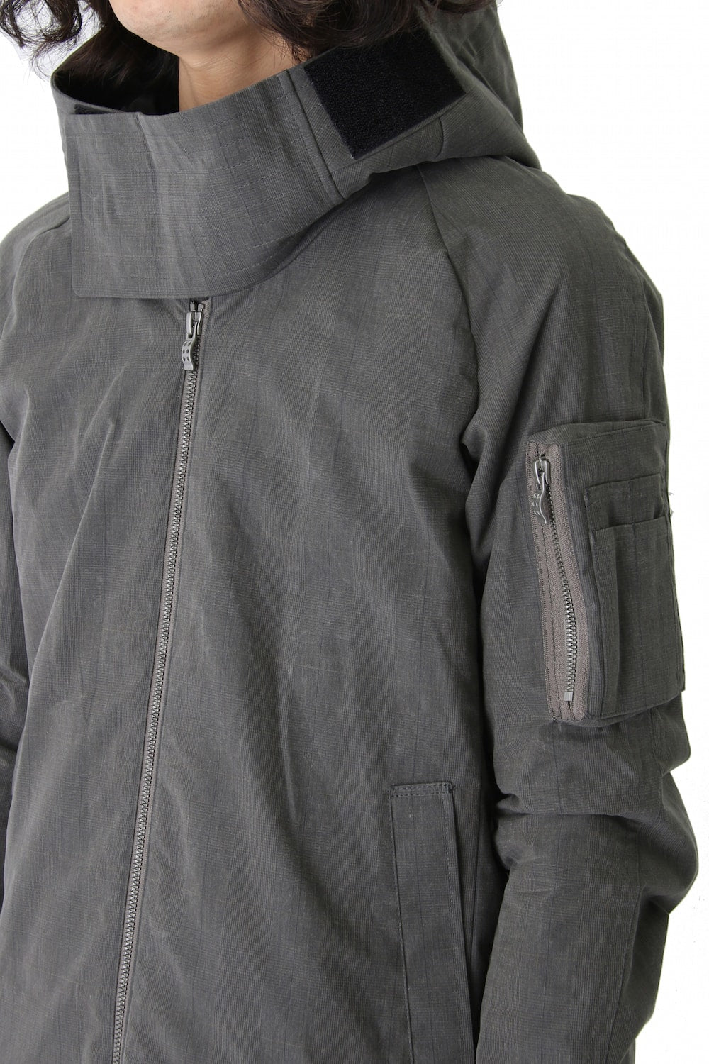 Hooded Jacket Prince of Wales Check Khaki Gray