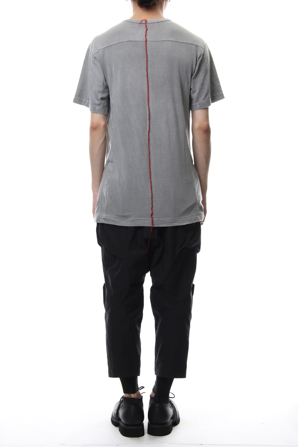 Product Dyeing Back Center Coloring Stitching Short Sleeve T L.Gray × Red