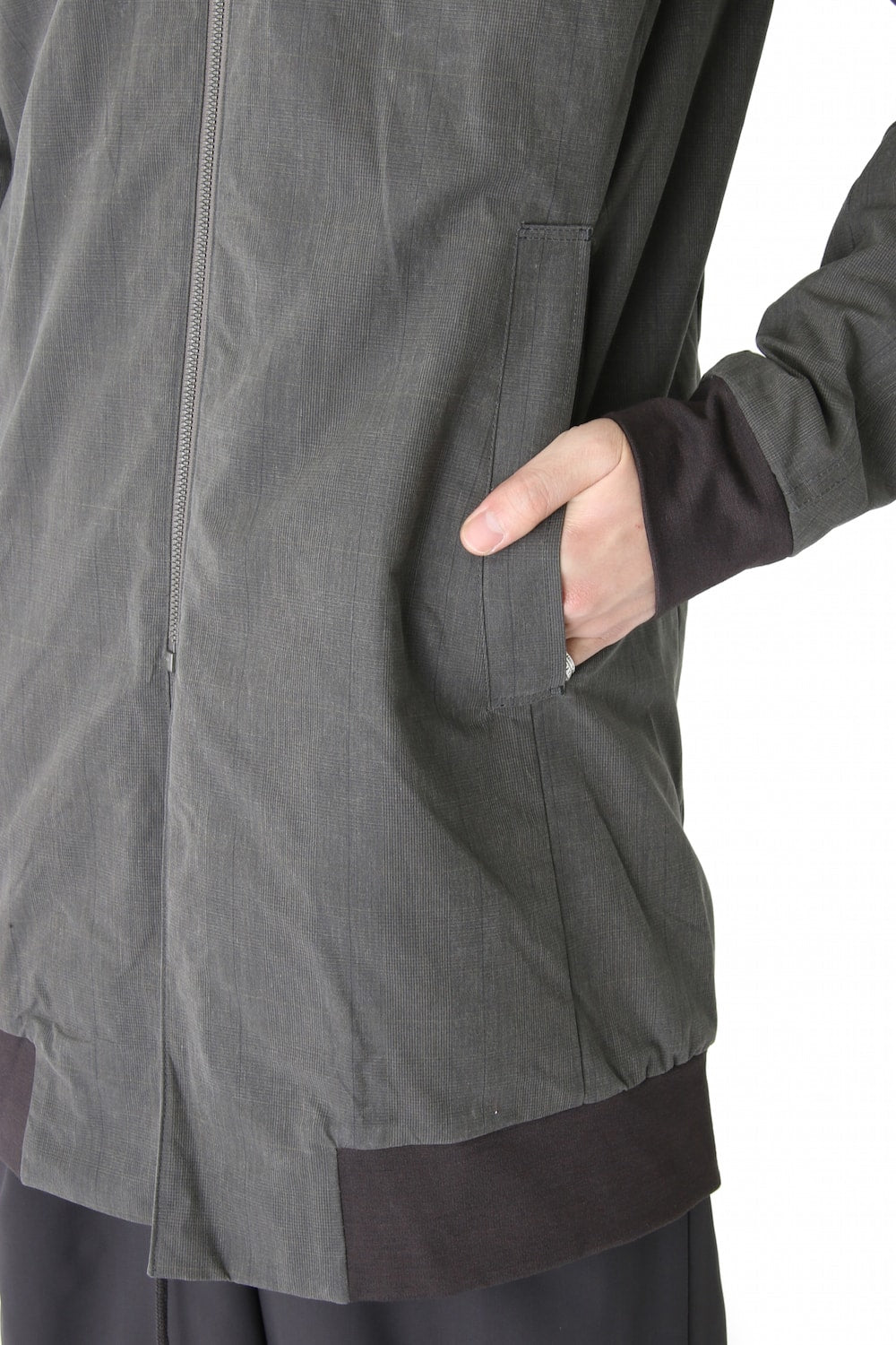 Hooded Jacket Prince of Wales Check Khaki Gray