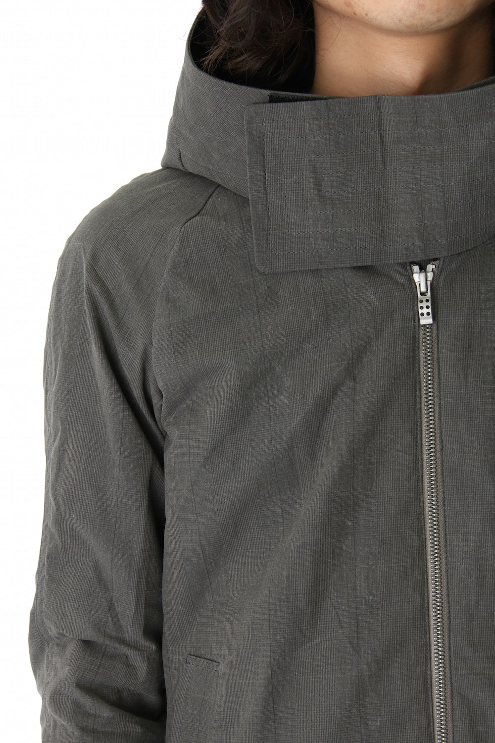 Hooded Jacket Prince of Wales Check Khaki Gray