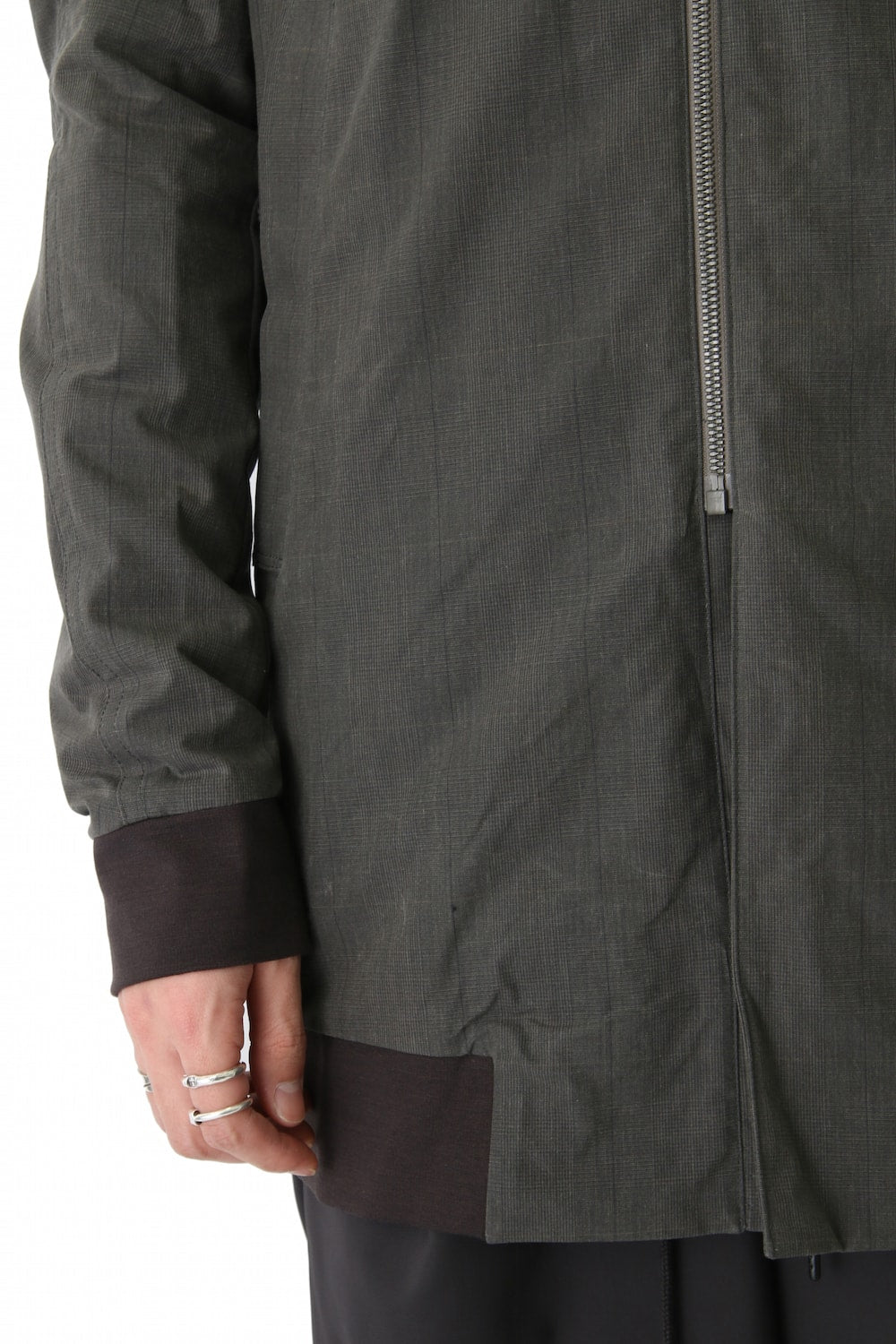 Hooded Jacket Prince of Wales Check Khaki Gray