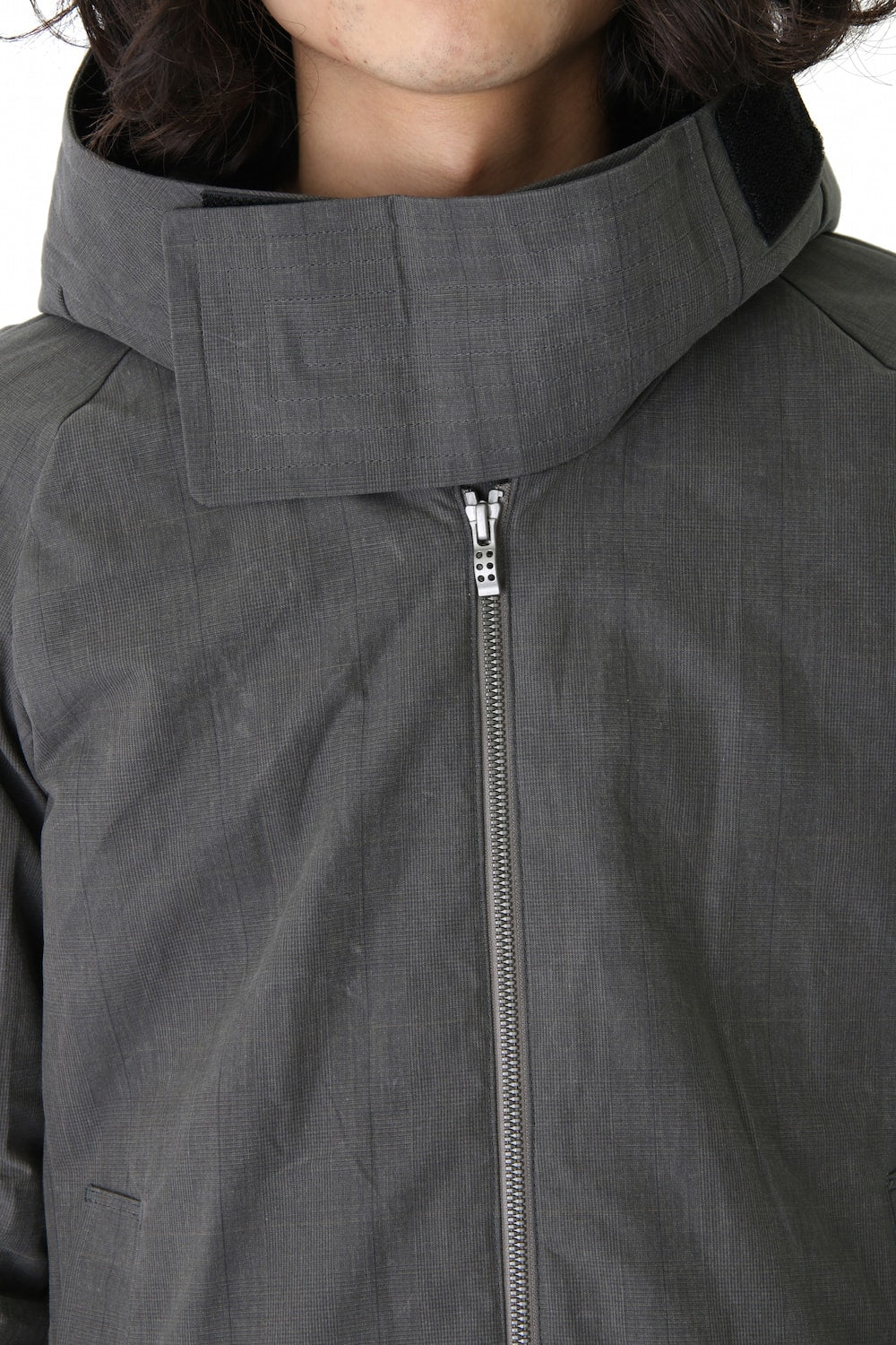 Hooded Jacket Prince of Wales Check Khaki Gray