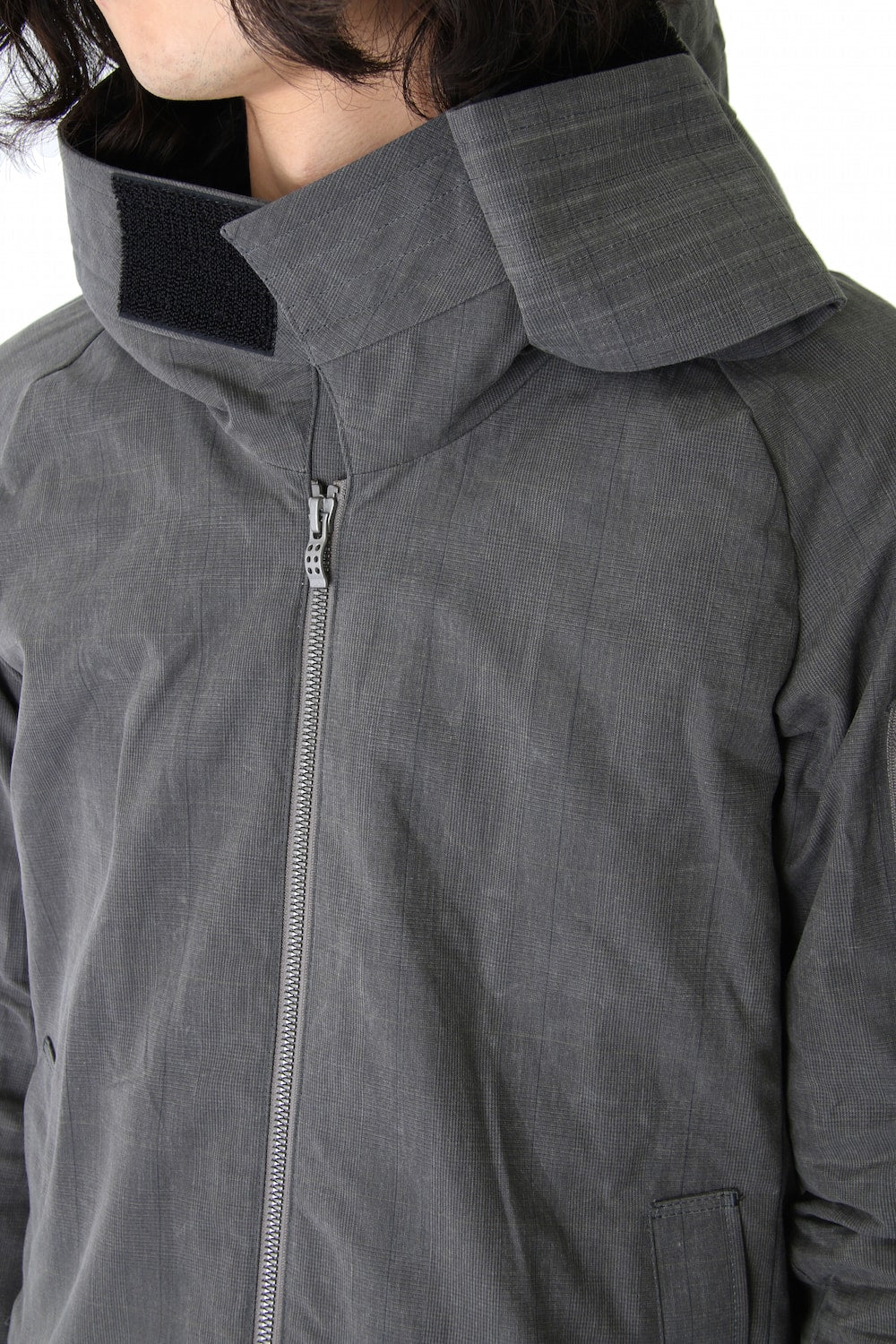 Hooded Jacket Prince of Wales Check Khaki Gray