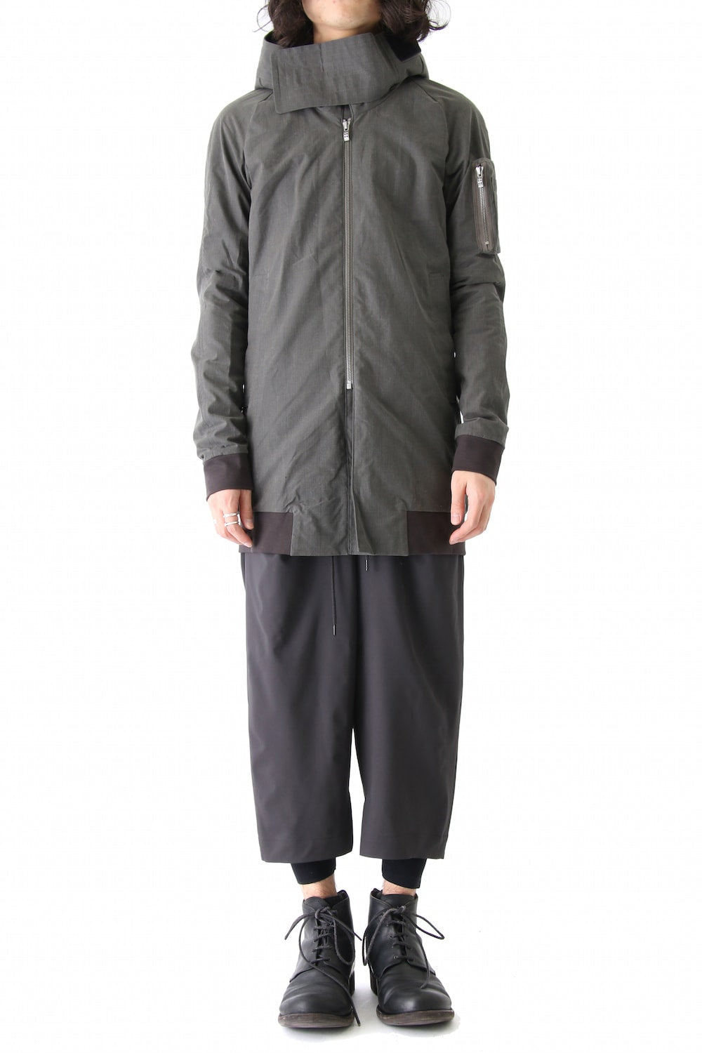 Hooded Jacket Prince of Wales Check Khaki Gray