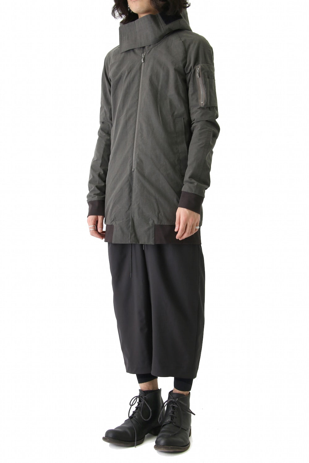 Hooded Jacket Prince of Wales Check Khaki Gray