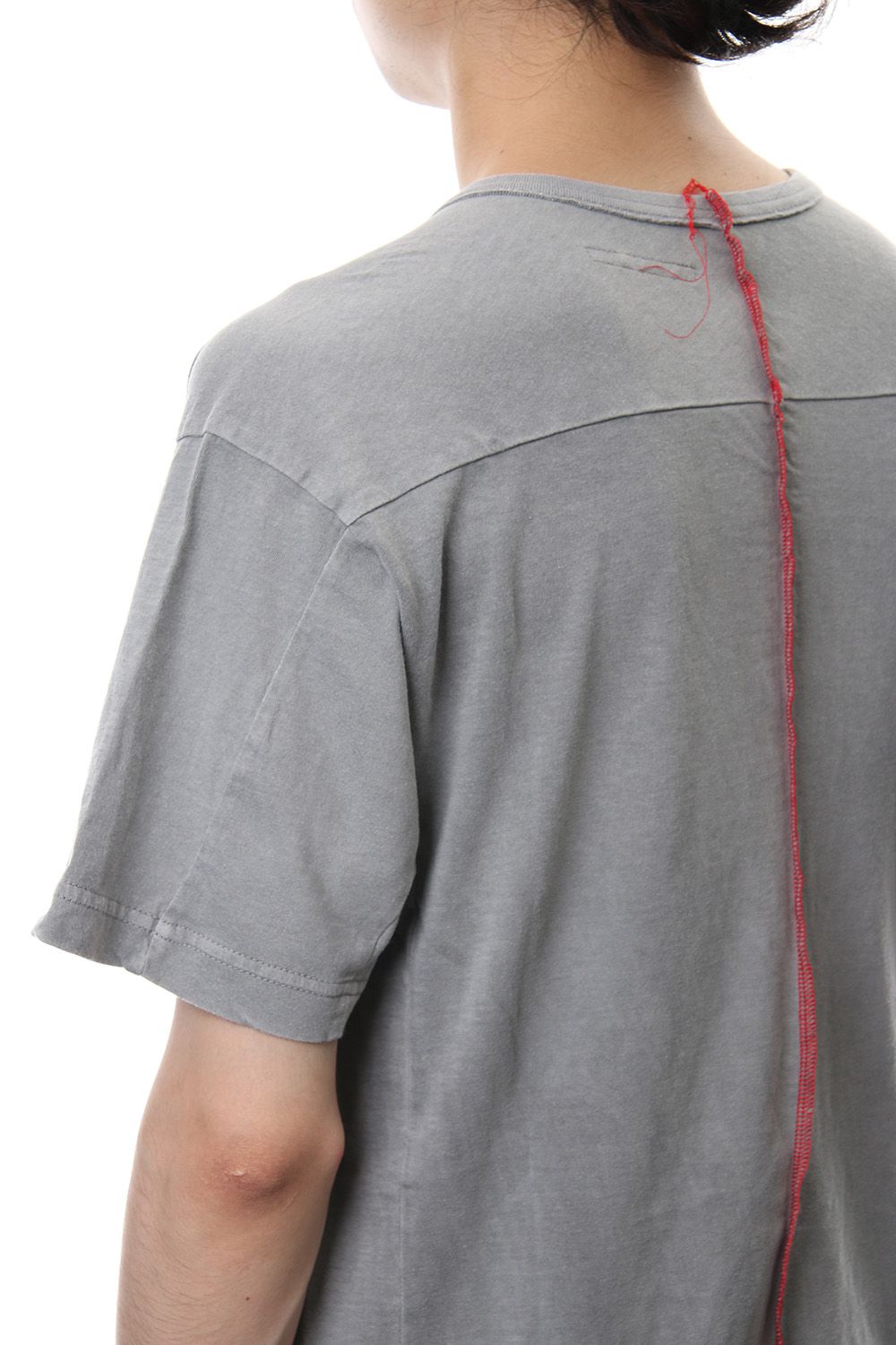 Product Dyeing Back Center Coloring Stitching Short Sleeve T L.Gray × Red