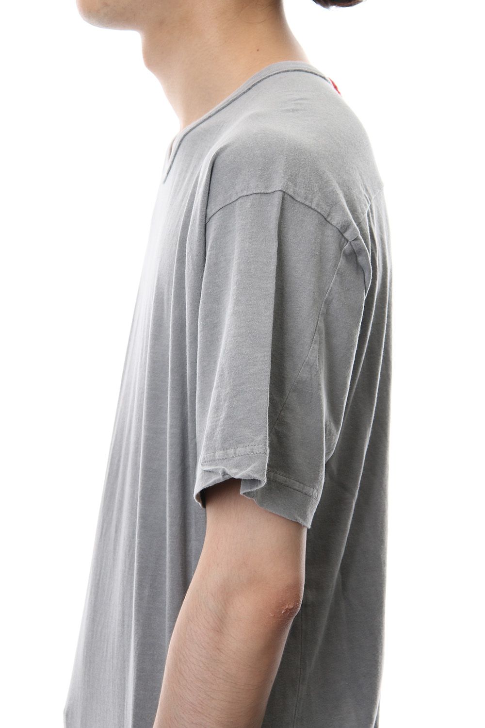 Product Dyeing Back Center Coloring Stitching Short Sleeve T L.Gray × Red