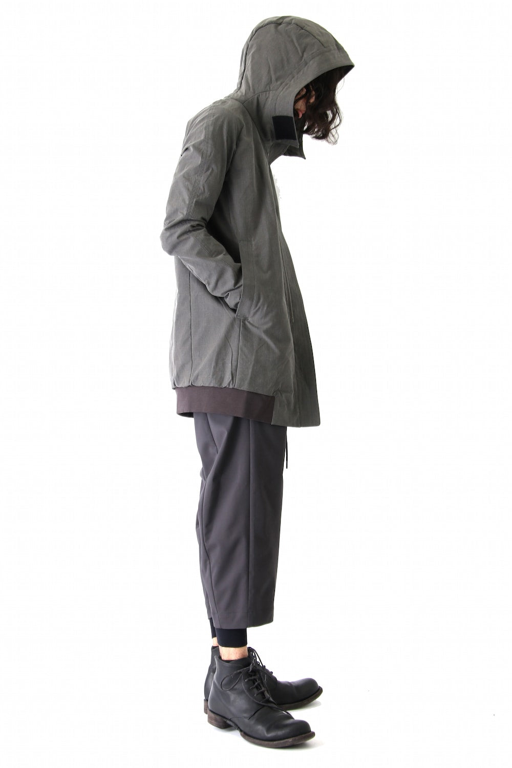Hooded Jacket Prince of Wales Check Khaki Gray