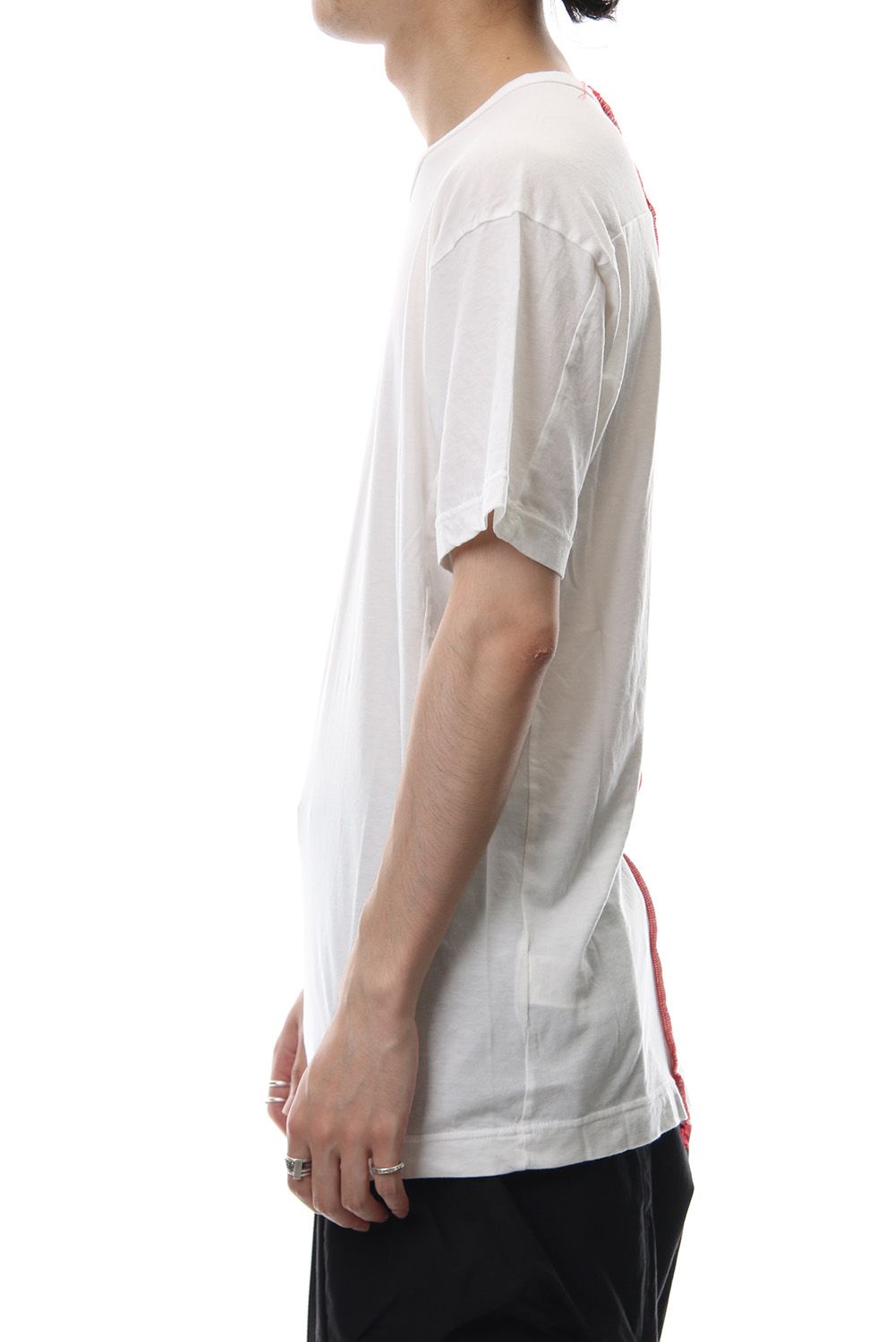 Product Dyeing Back Center Coloring Stitching Short Sleeve T White × Red