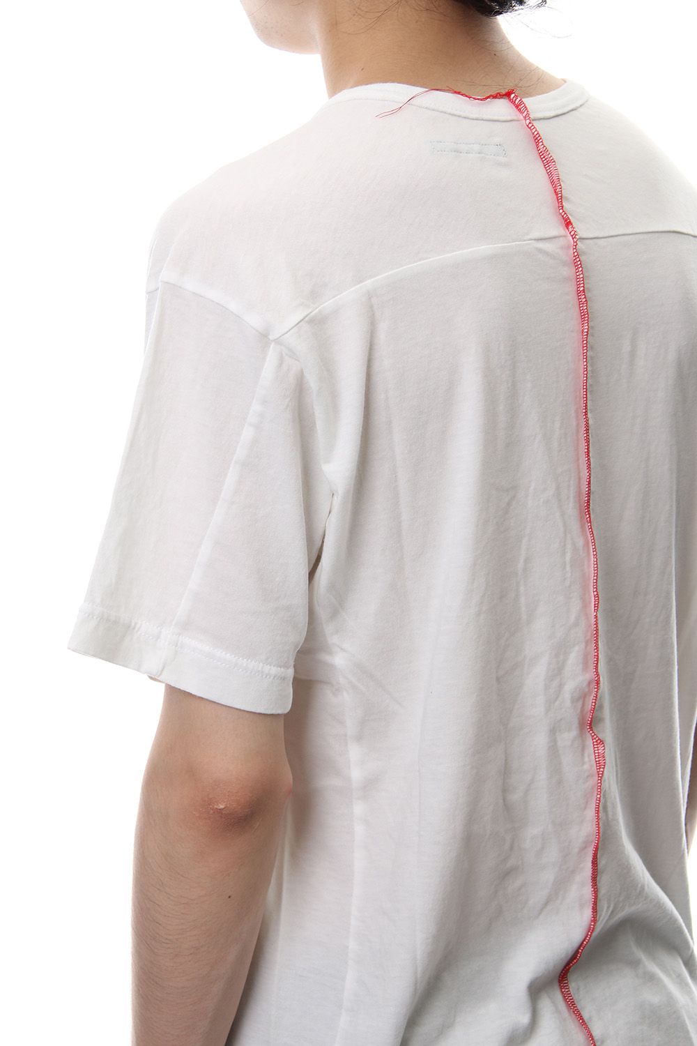 Product Dyeing Back Center Coloring Stitching Short Sleeve T White × Red