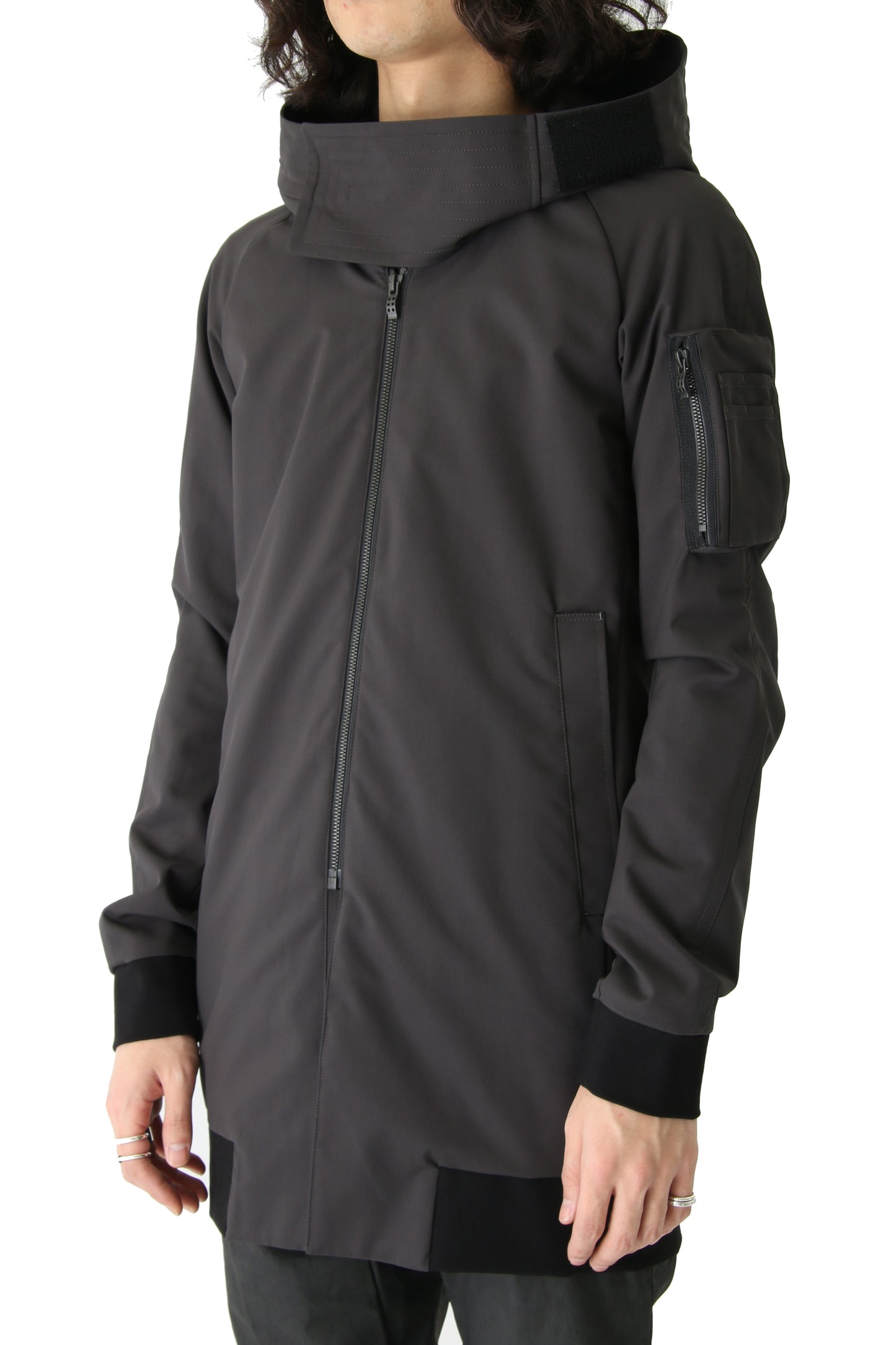 Hooded Jacket Silk Gabardine Charcoal